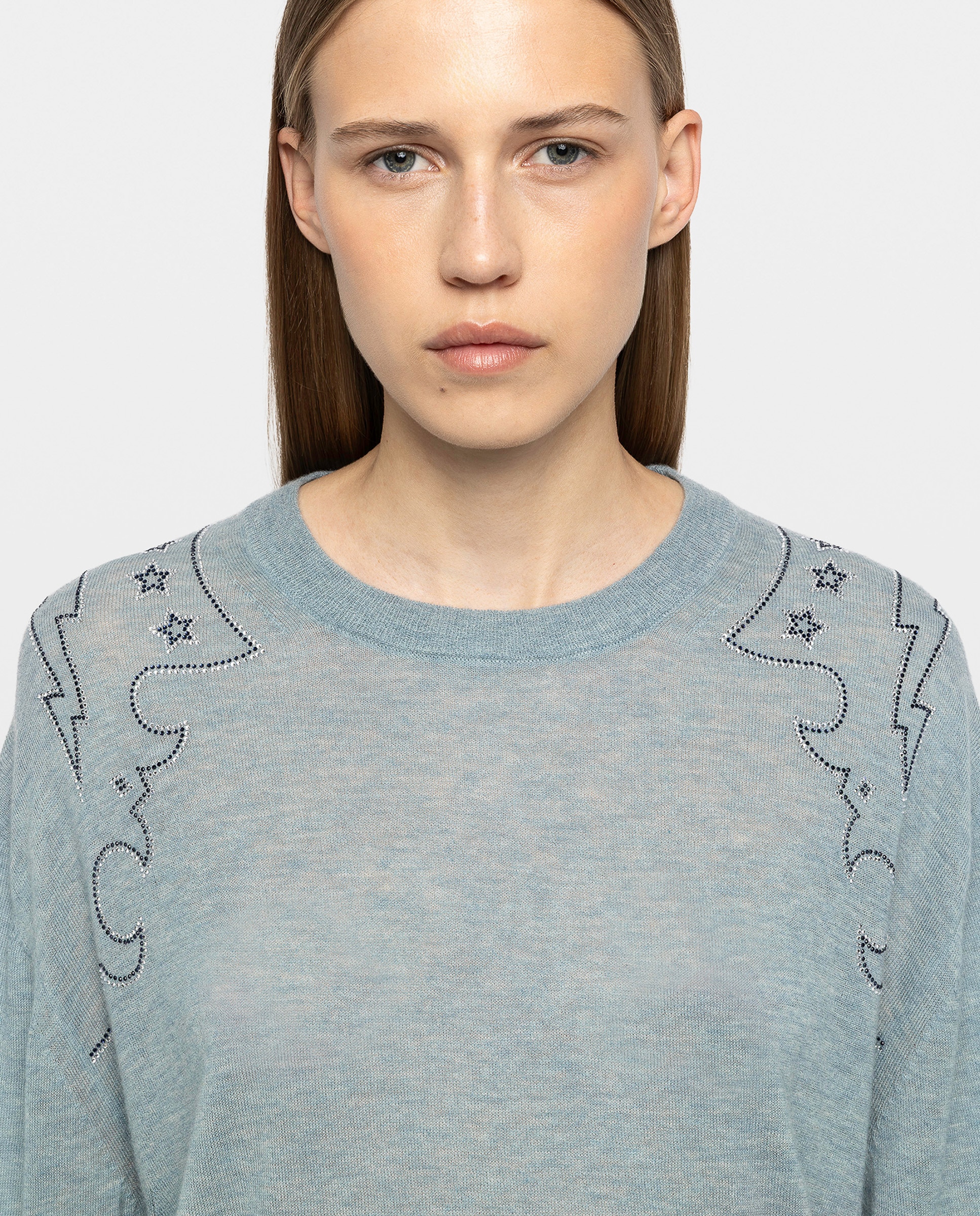 Jersey de mujer 100% cachemira con strass - Zadig & Voltaire - Azul claro Azul claro-4