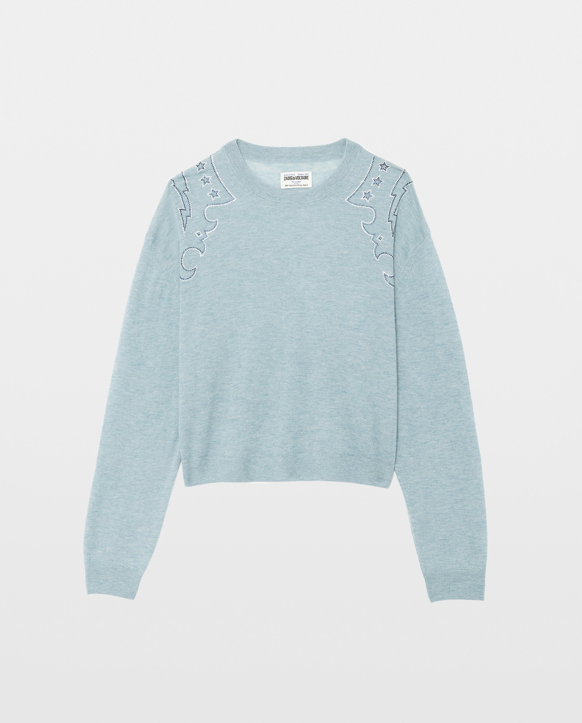 Jersey de mujer 100% cachemira con strass - Zadig & Voltaire - Azul claro Azul claro-6
