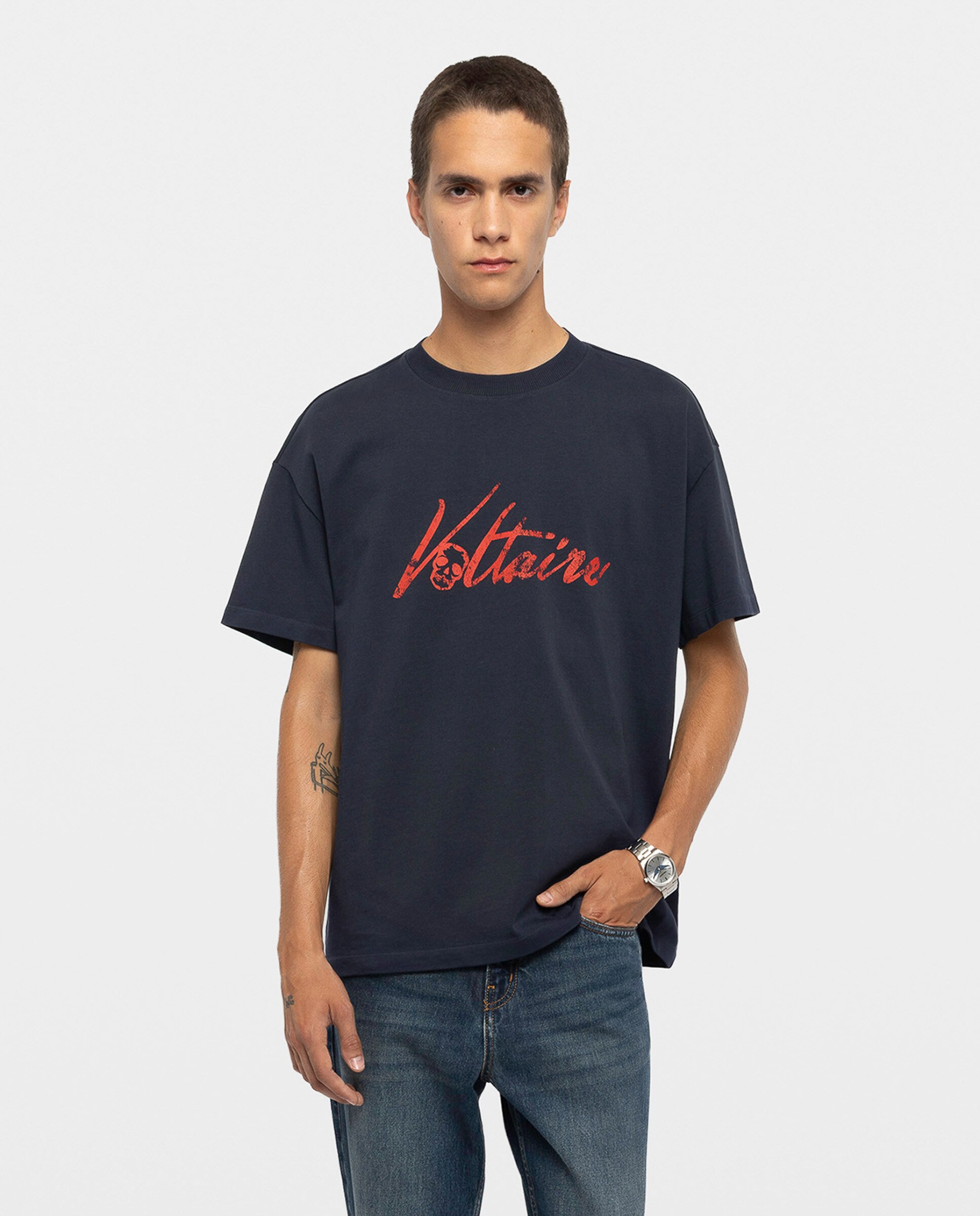 Imagen 0 de Camiseta oversize de hombre de algodón orgánico con manga corta Azul marino