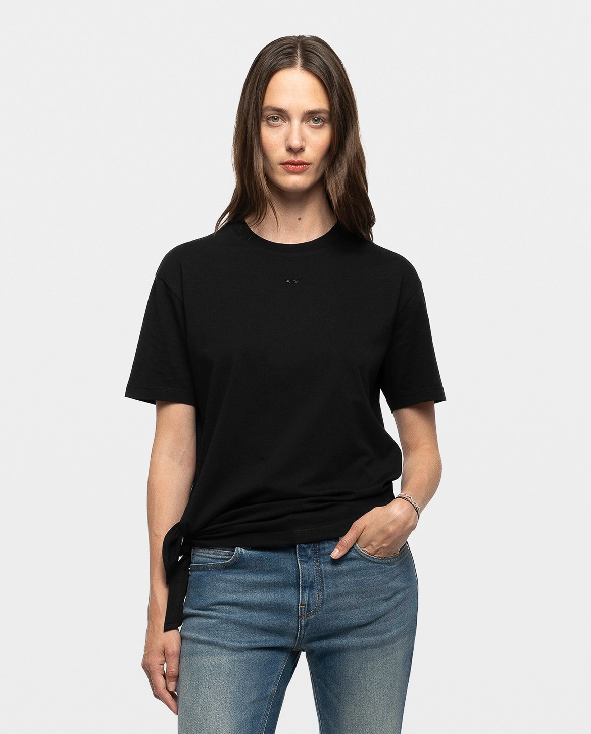 Camiseta de mujer asimétrica de manga corta de algodón con pedrería - Zadig & Voltaire - Negro Negro-1