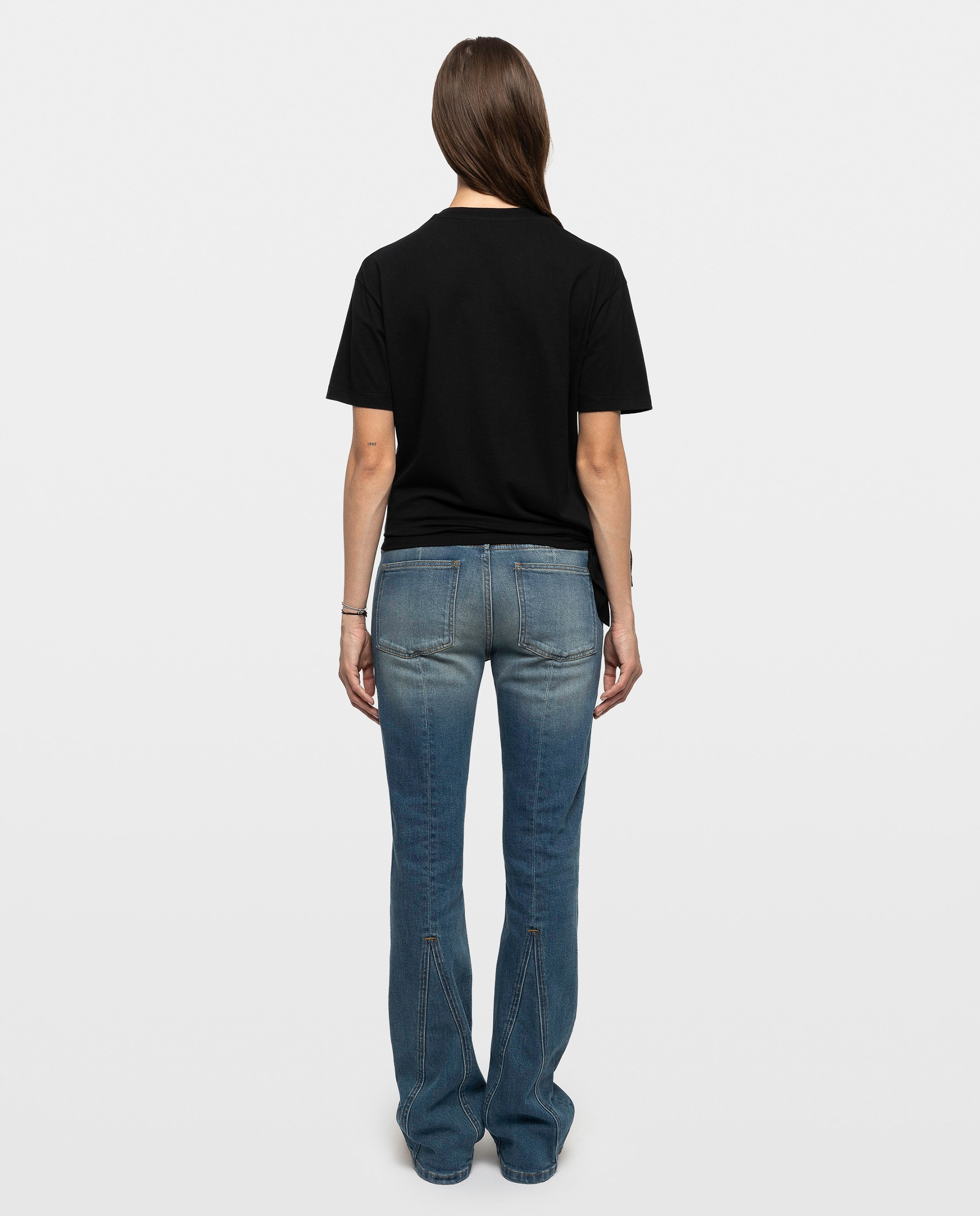 Camiseta de mujer asimétrica de manga corta de algodón con pedrería - Zadig & Voltaire - Negro Negro-2