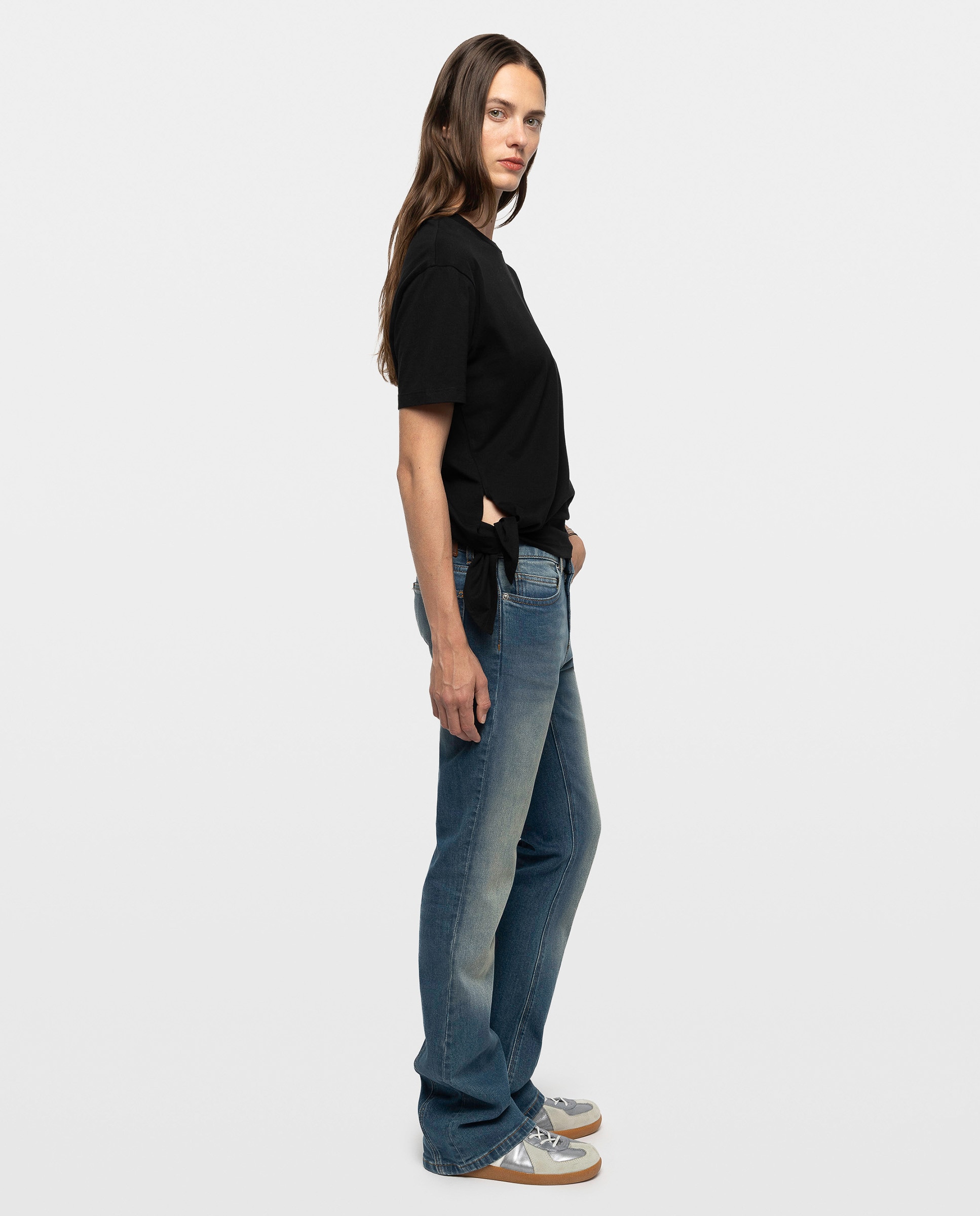 Camiseta de mujer asimétrica de manga corta de algodón con pedrería - Zadig & Voltaire - Negro Negro-3
