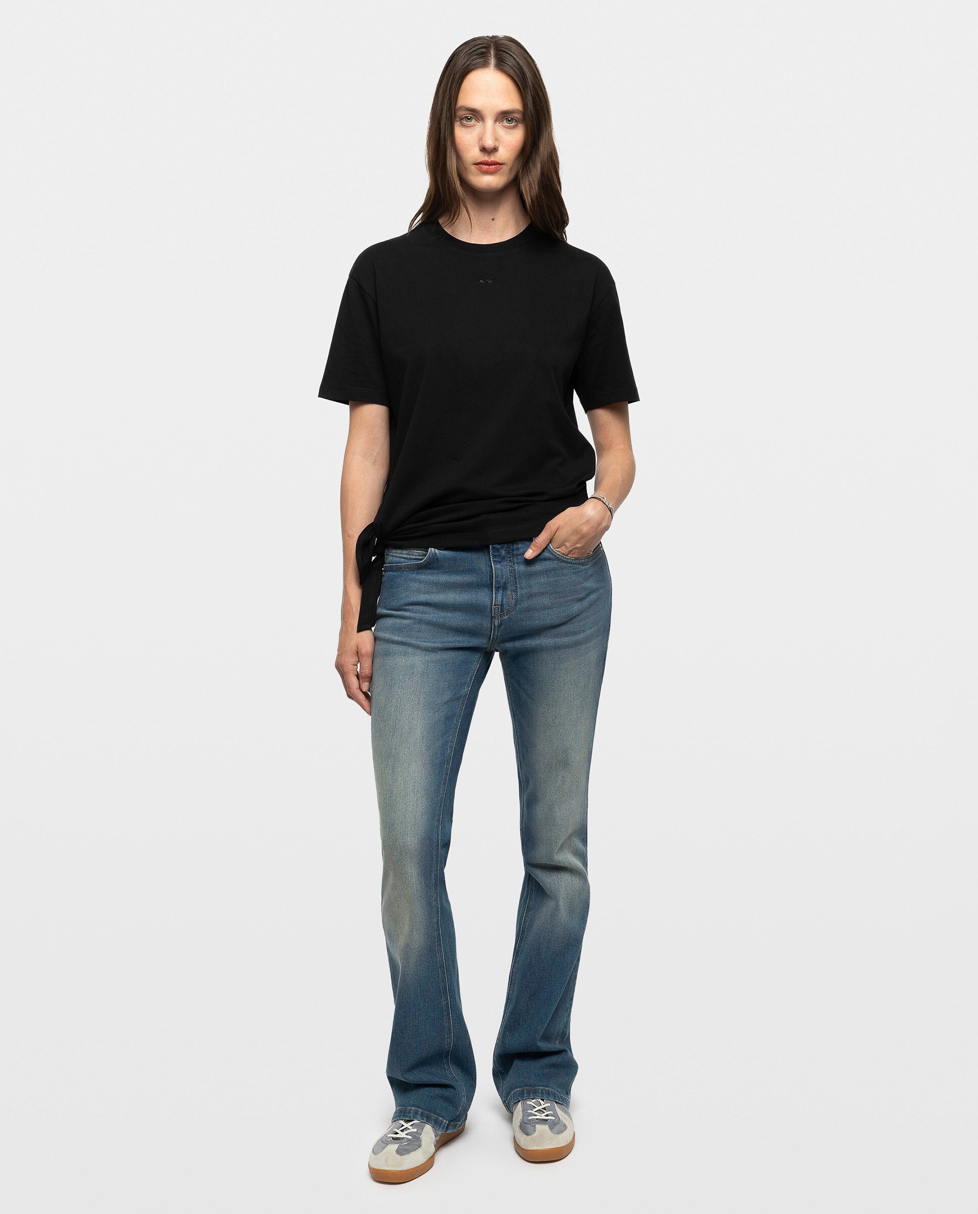 Camiseta de mujer asimétrica de manga corta de algodón con pedrería - Zadig & Voltaire - Negro Negro-4