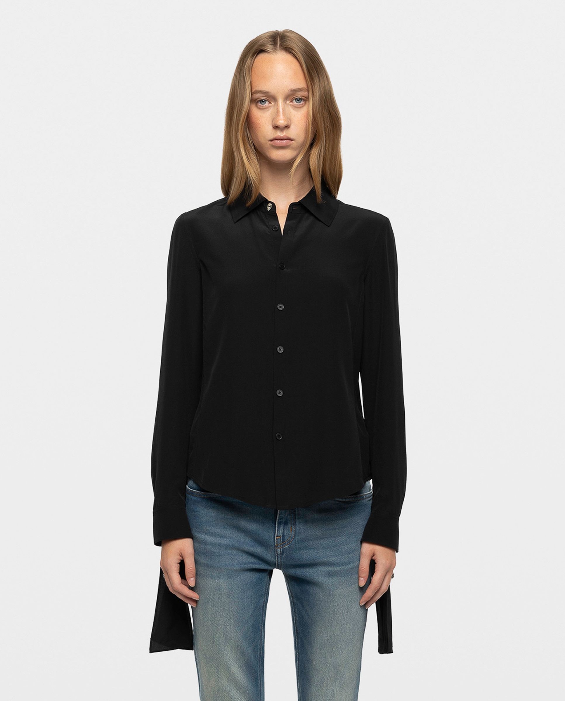 Camisa de mujer 100% seda lisa manga larga - Zadig & Voltaire - Negro Negro-1