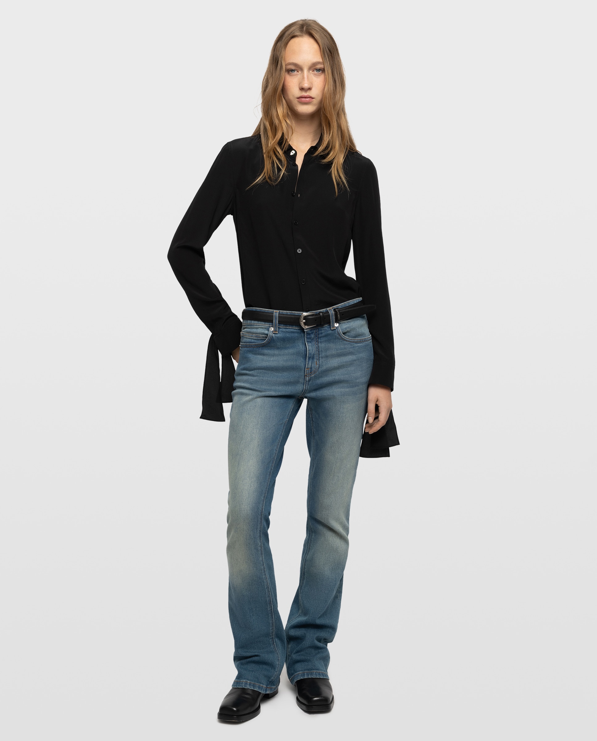 Camisa de mujer 100% seda lisa manga larga - Zadig & Voltaire - Negro Negro-3