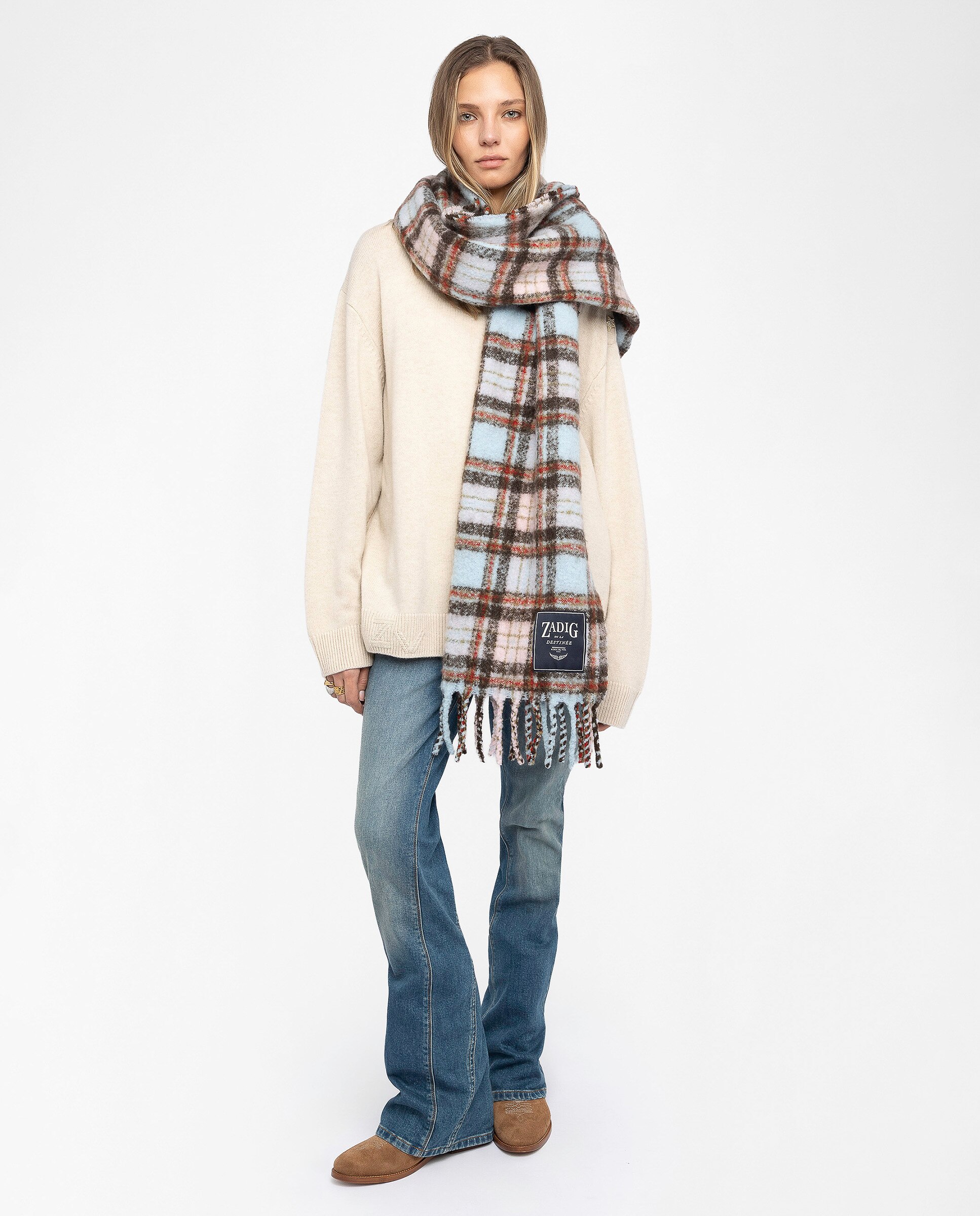 Bufanda de mujer de lana oversized de tartán con flecos - Zadig & Voltaire - Multicolor Multicolor-2