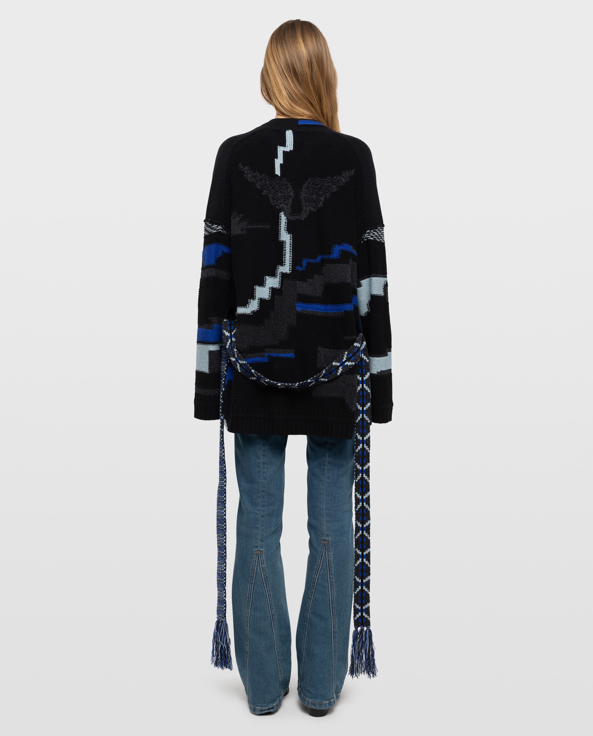Chaqueta de punto de mujer con intarsia asimétrica y cinturón - Zadig & Voltaire - Gris oscuro Gris oscuro-2