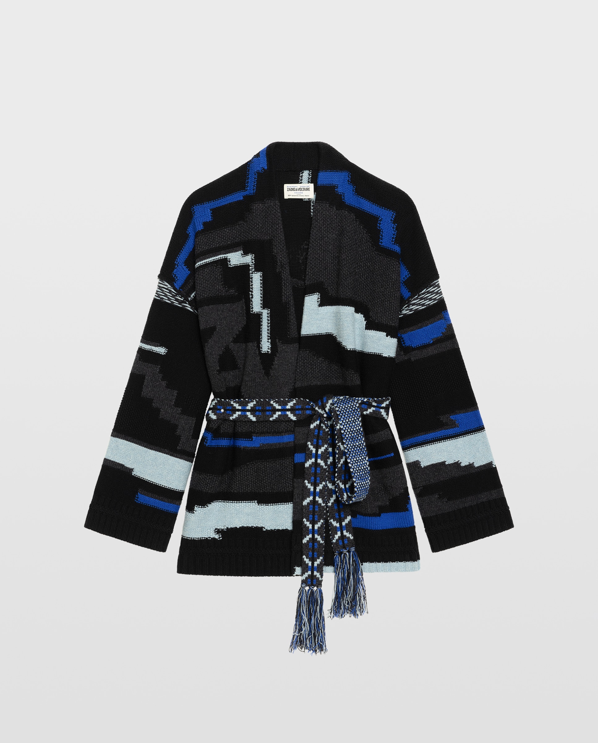 Chaqueta de punto de mujer con intarsia asimétrica y cinturón - Zadig & Voltaire - Gris oscuro Gris oscuro-4