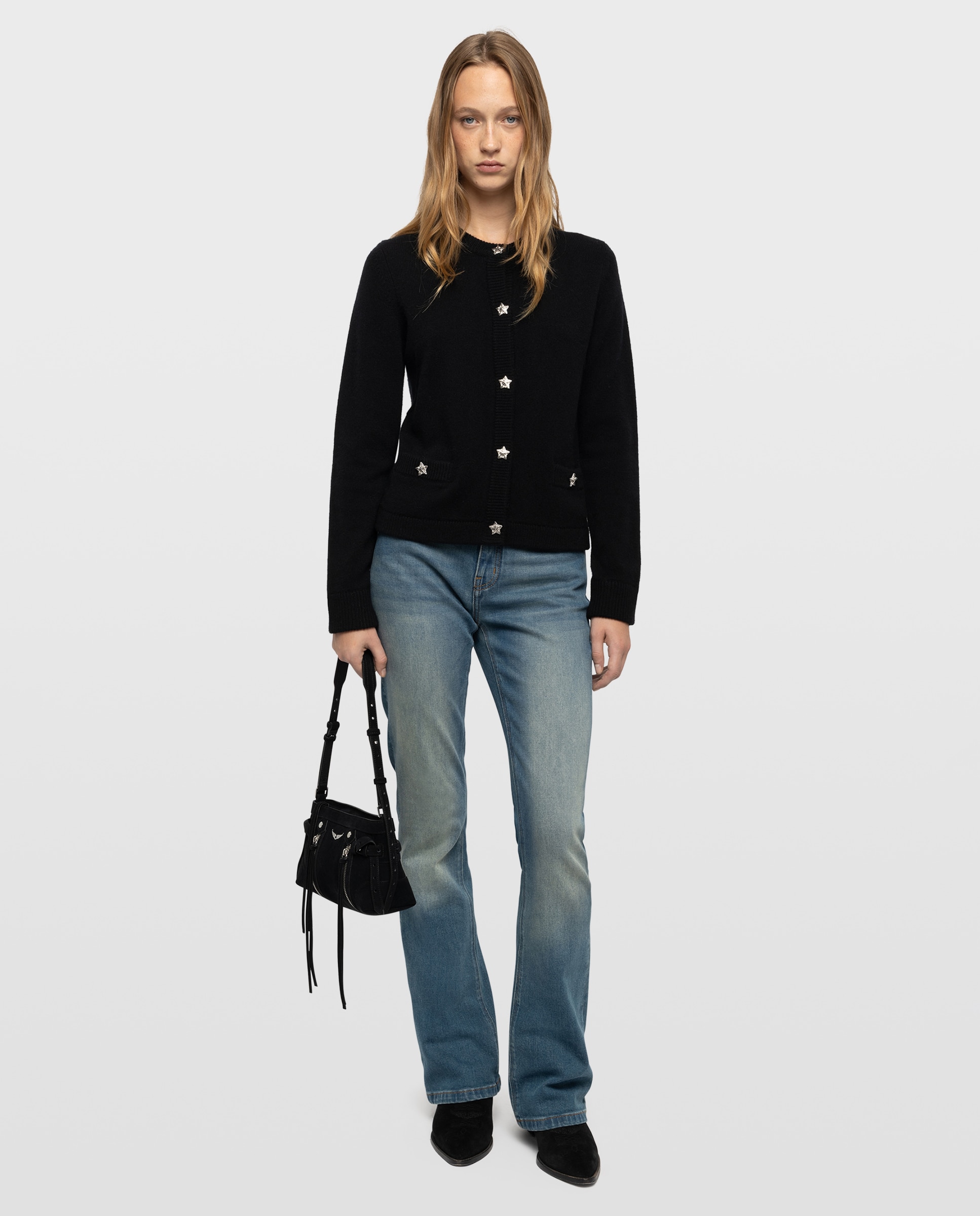 Imagen 3 de Cárdigan de punto de mujer 100% cachemira cuello redondo y mangas largas - Zadig & Voltaire - Negro Negro