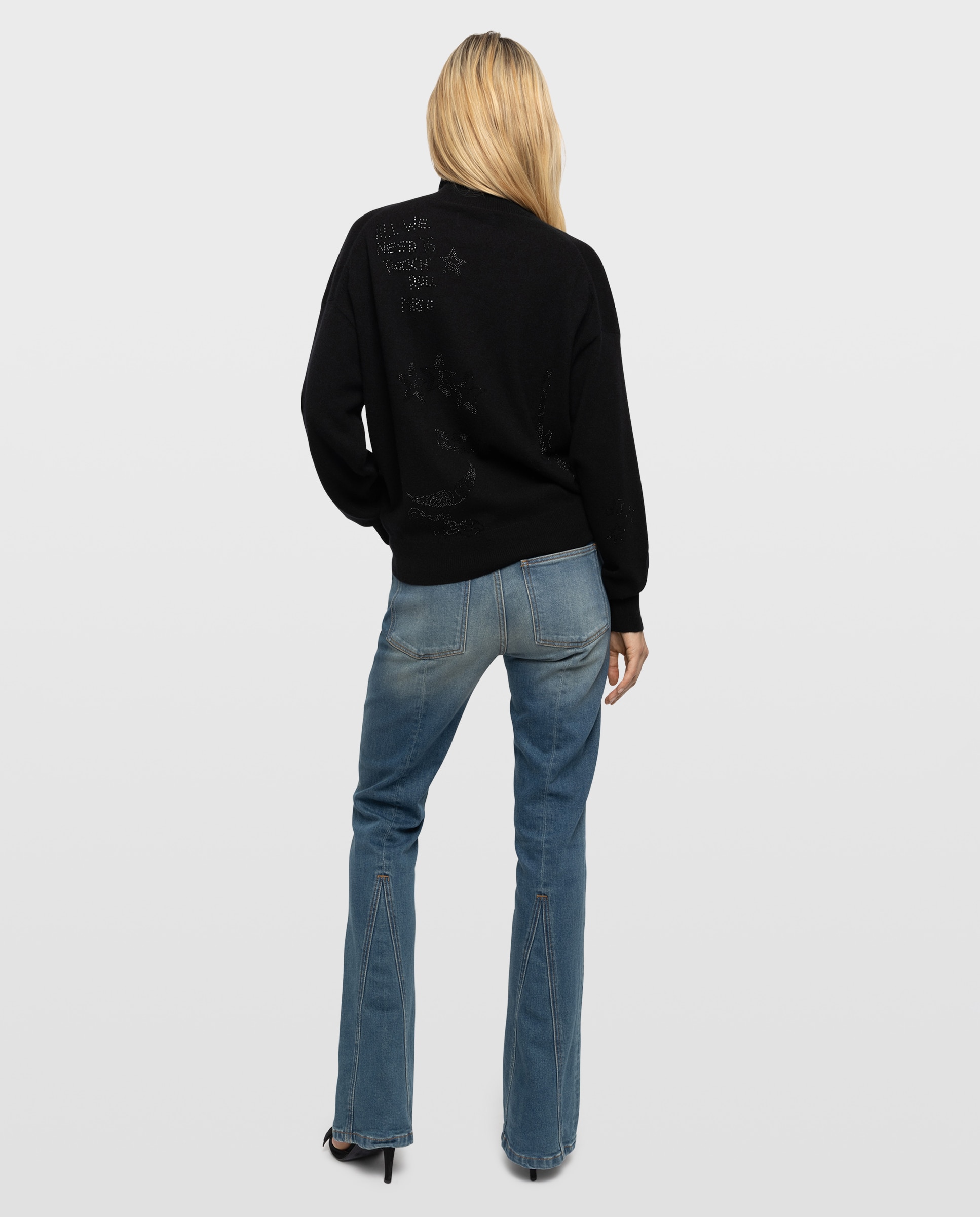 Jersey de mujer 100% cachemira con cuello alto, mangas largas y strass - Zadig & Voltaire - Negro Negro-2