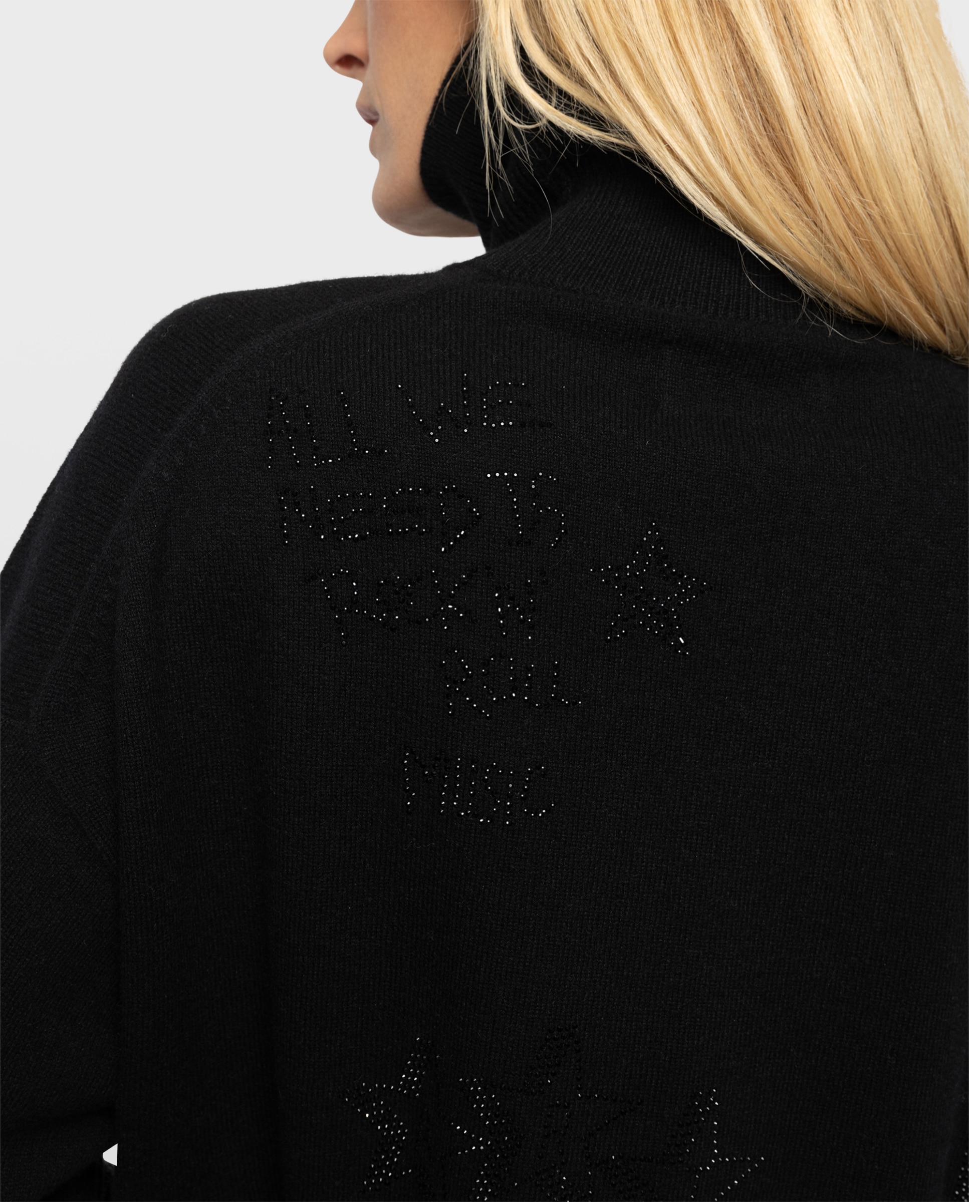Jersey de mujer 100% cachemira con cuello alto, mangas largas y strass - Zadig & Voltaire - Negro Negro-4
