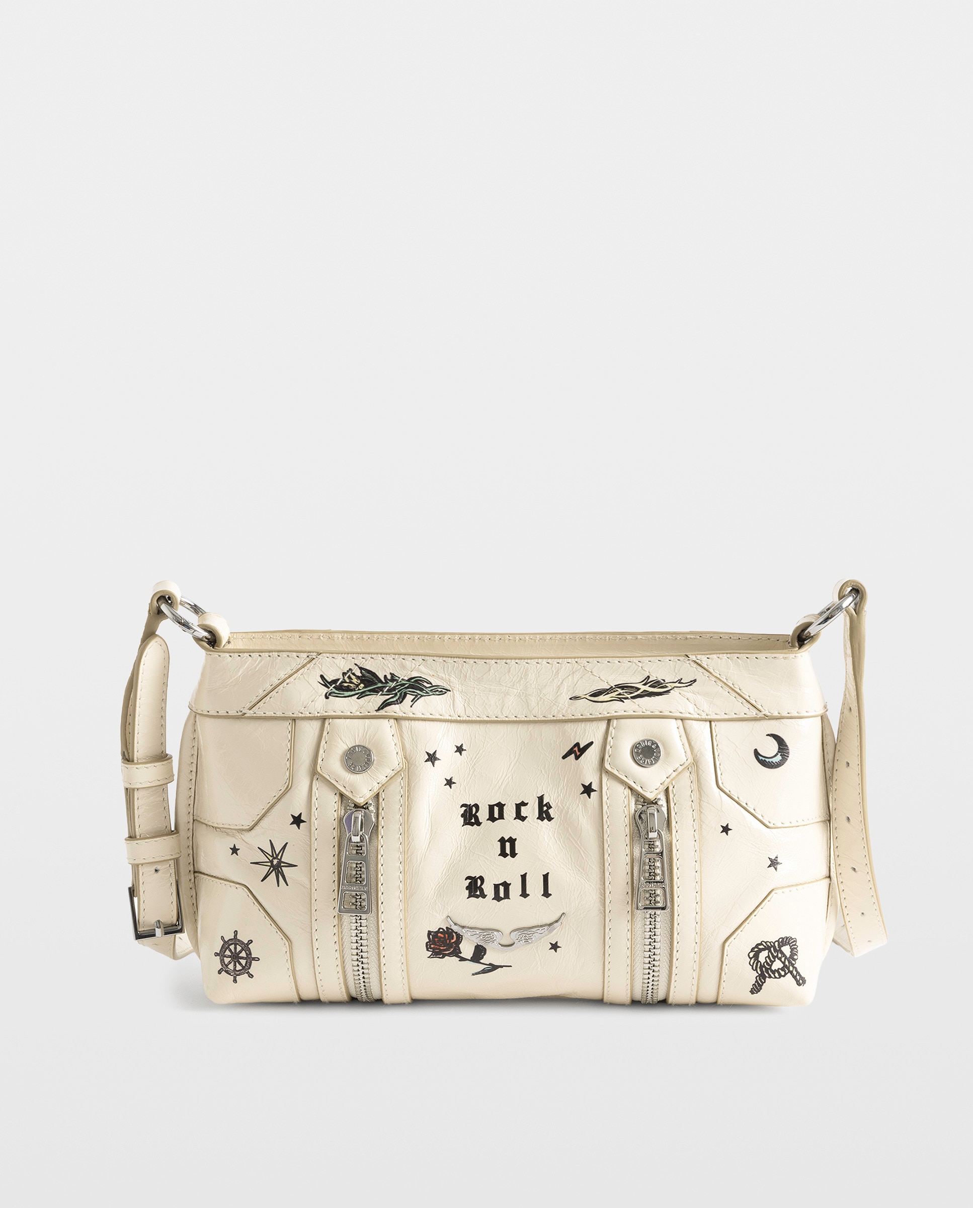 Bandolera sunny mood tattoo pequeña de cuero charolado con efecto vintage - Zadig & Voltaire - Blanco Blanco-1