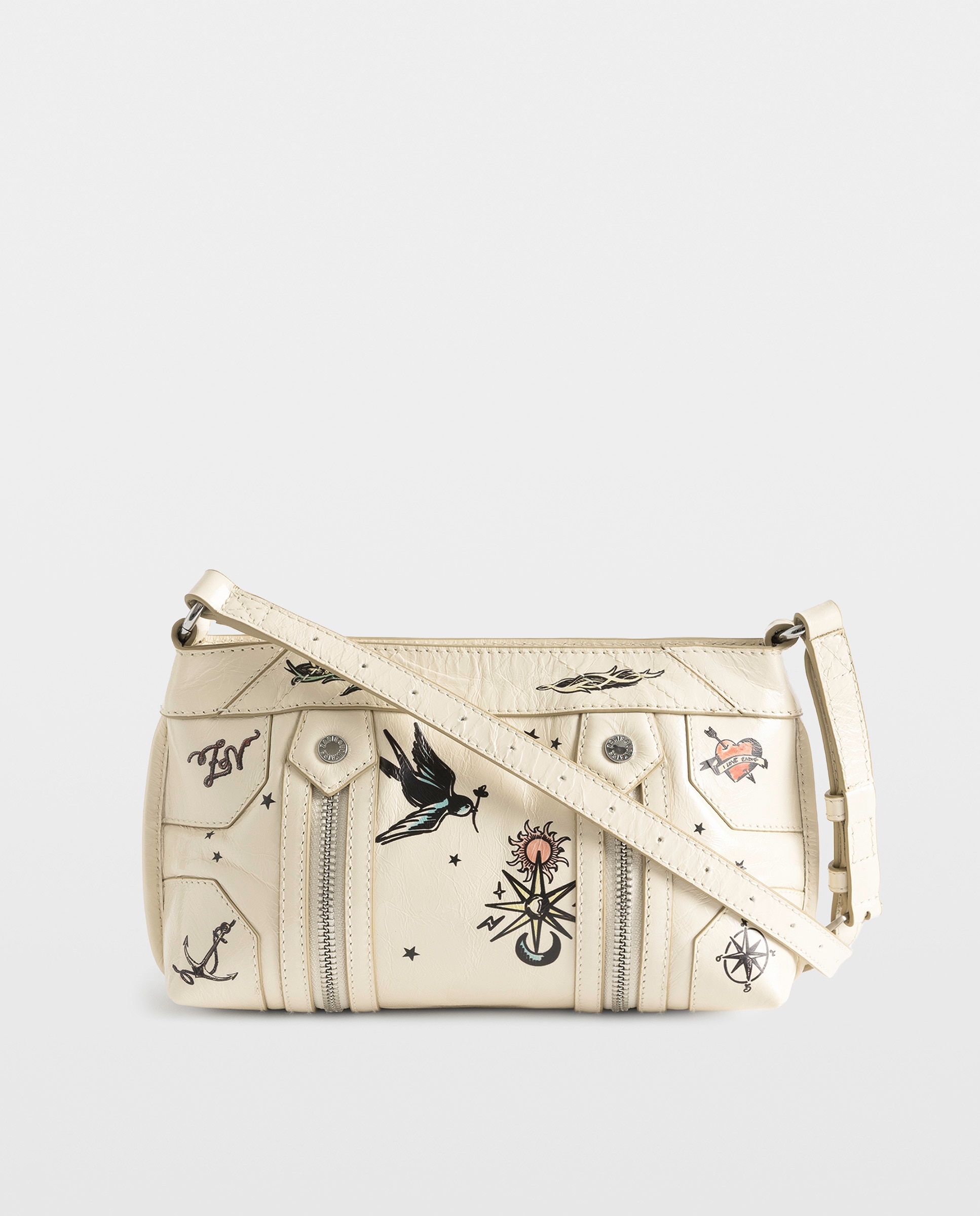 Bandolera sunny mood tattoo pequeña de cuero charolado con efecto vintage - Zadig & Voltaire - Blanco Blanco-4