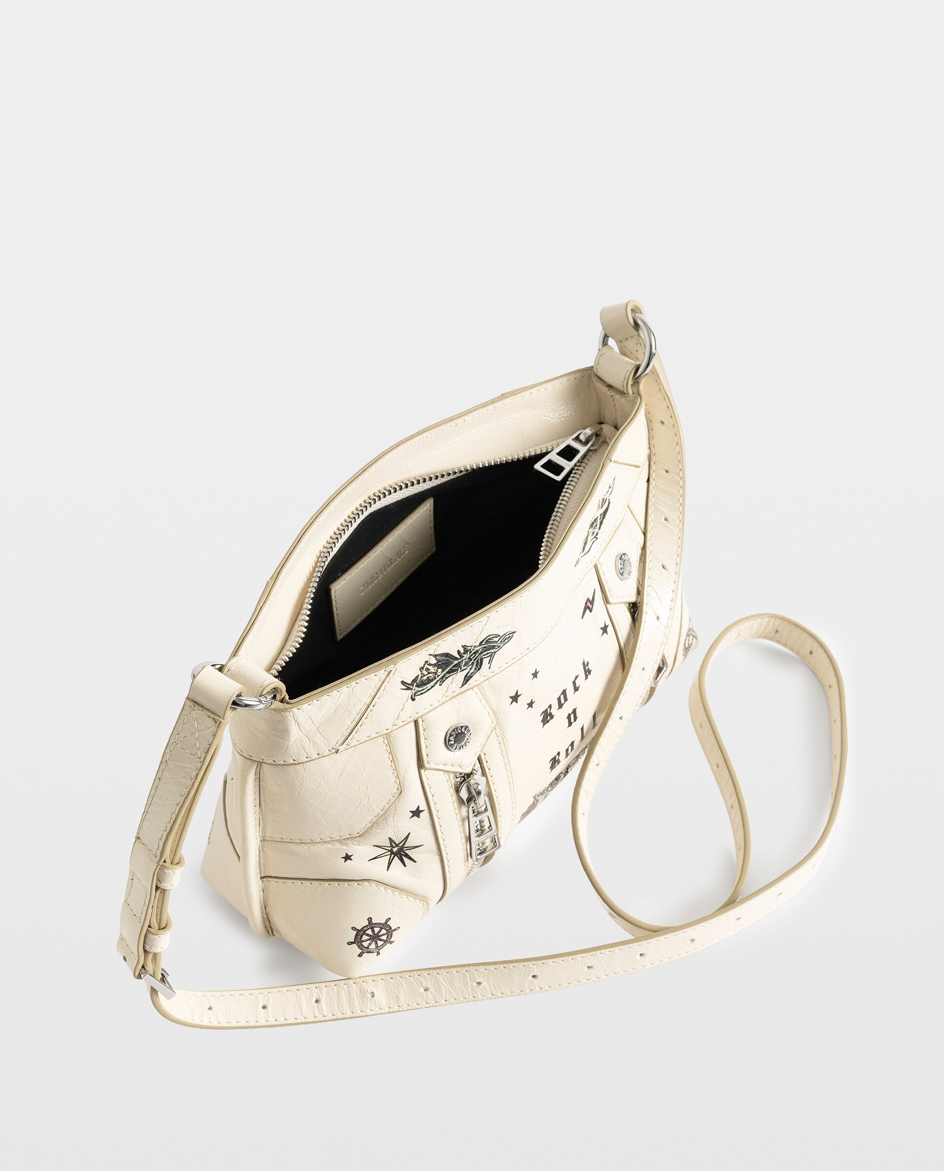 Bandolera sunny mood tattoo pequeña de cuero charolado con efecto vintage - Zadig & Voltaire - Blanco Blanco-3