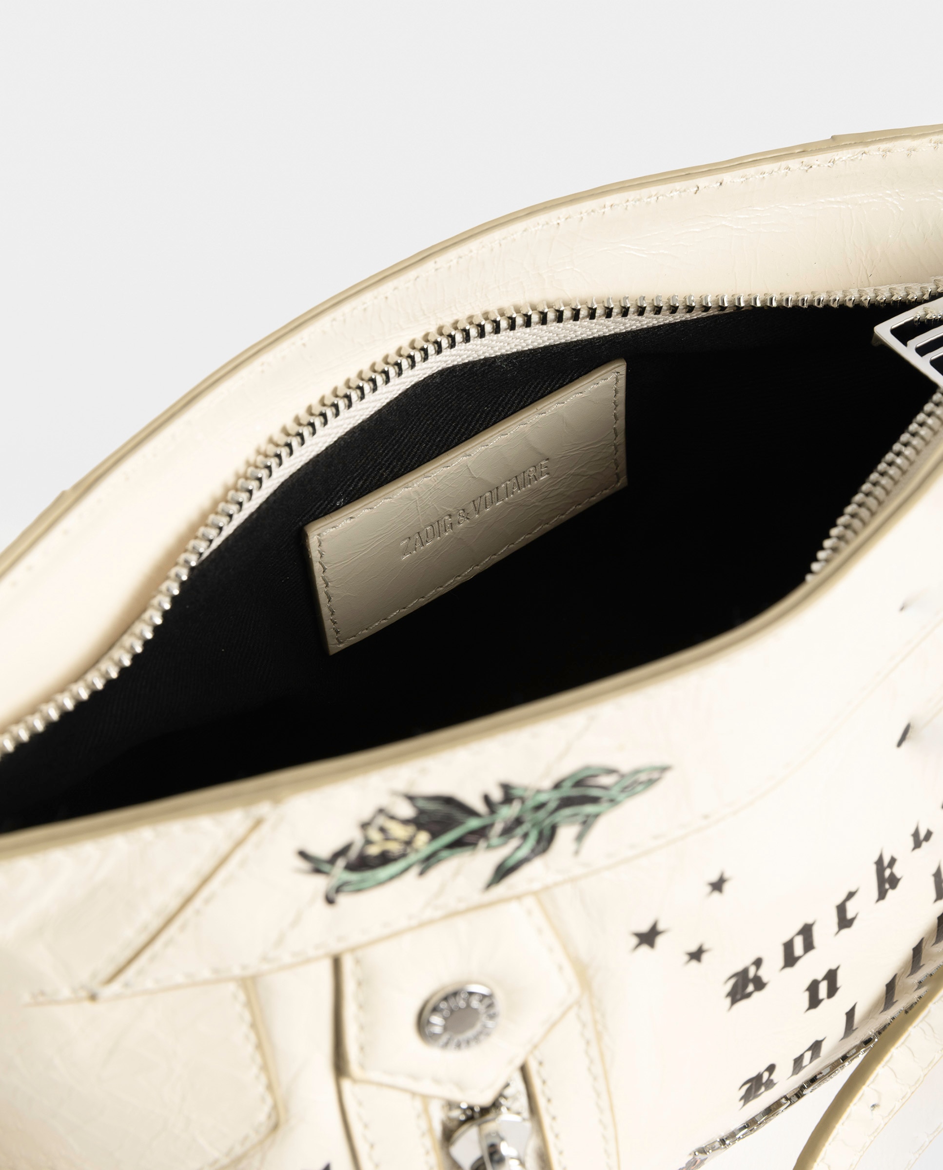 Bandolera sunny mood tattoo pequeña de cuero charolado con efecto vintage - Zadig & Voltaire - Blanco Blanco-5
