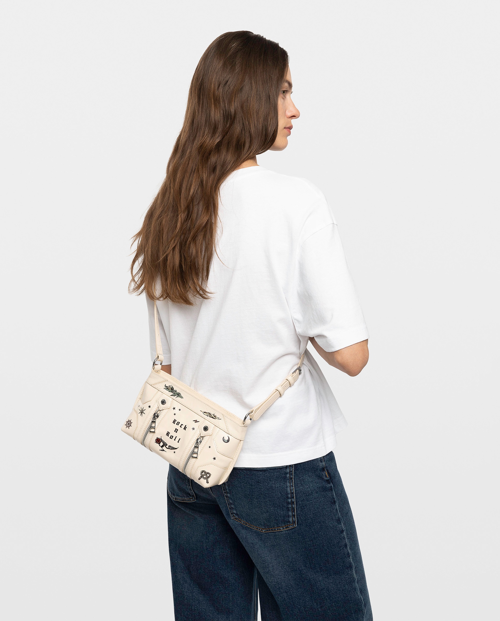 Bandolera sunny mood tattoo pequeña de cuero charolado con efecto vintage - Zadig & Voltaire - Blanco Blanco-2