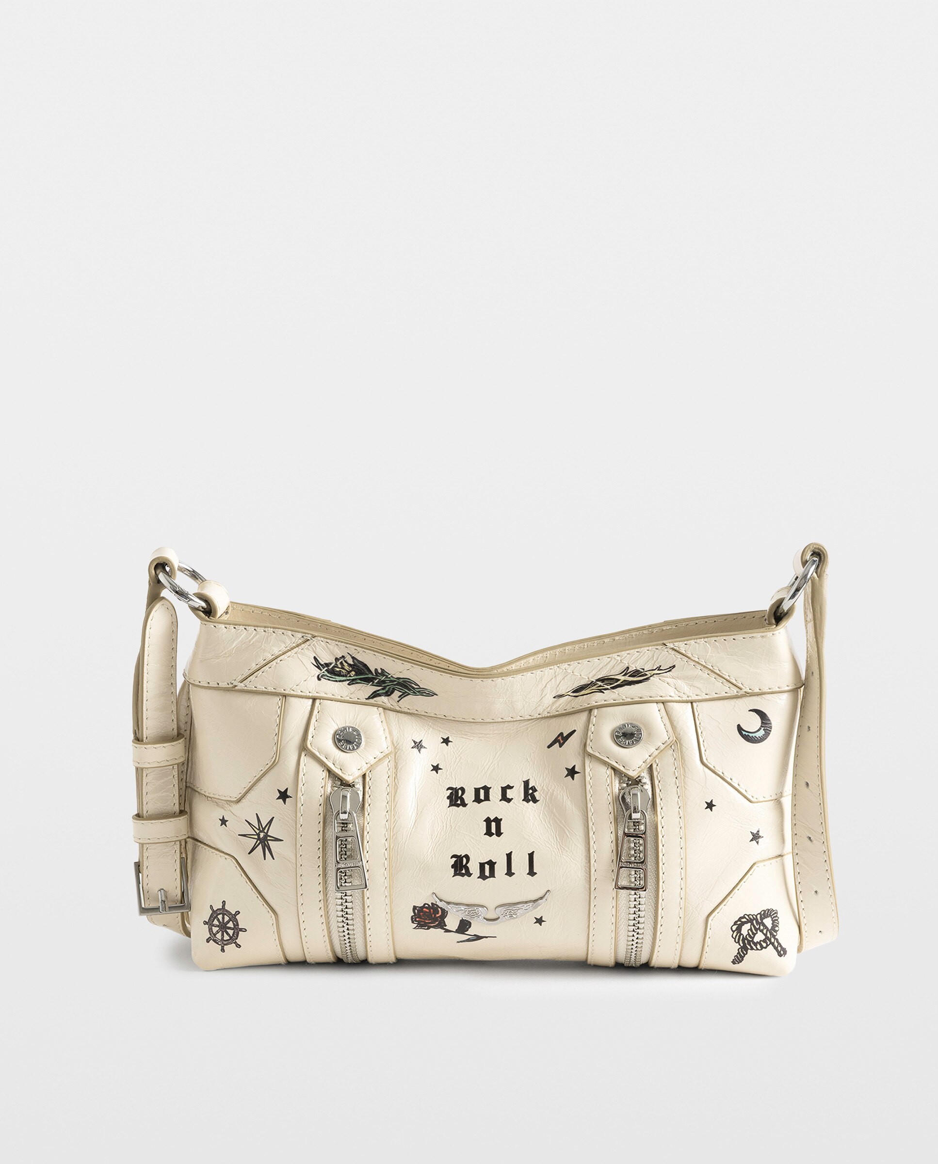 Bandolera sunny mood tattoo pequeña de cuero charolado con efecto vintage - Zadig & Voltaire - Blanco Blanco-6