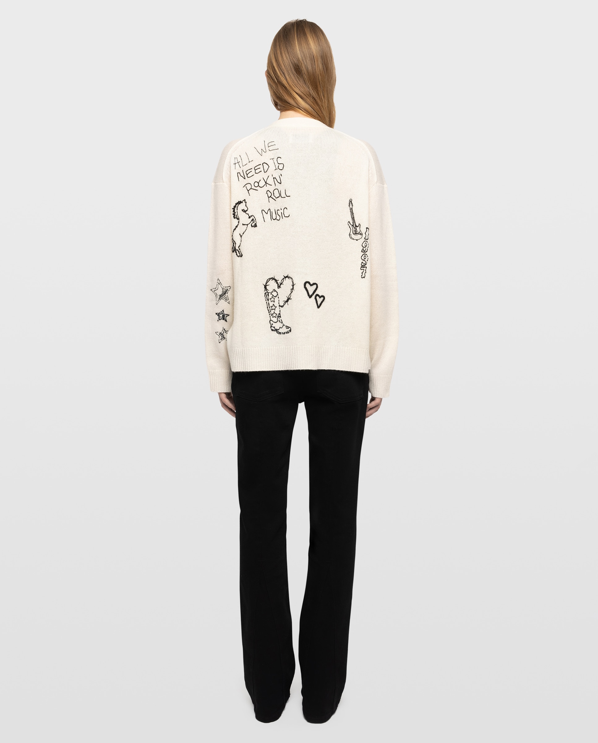 Cárdigan de cuello en v de mujer 100% cachemira de manga larga - Zadig & Voltaire - Blanco Blanco-2