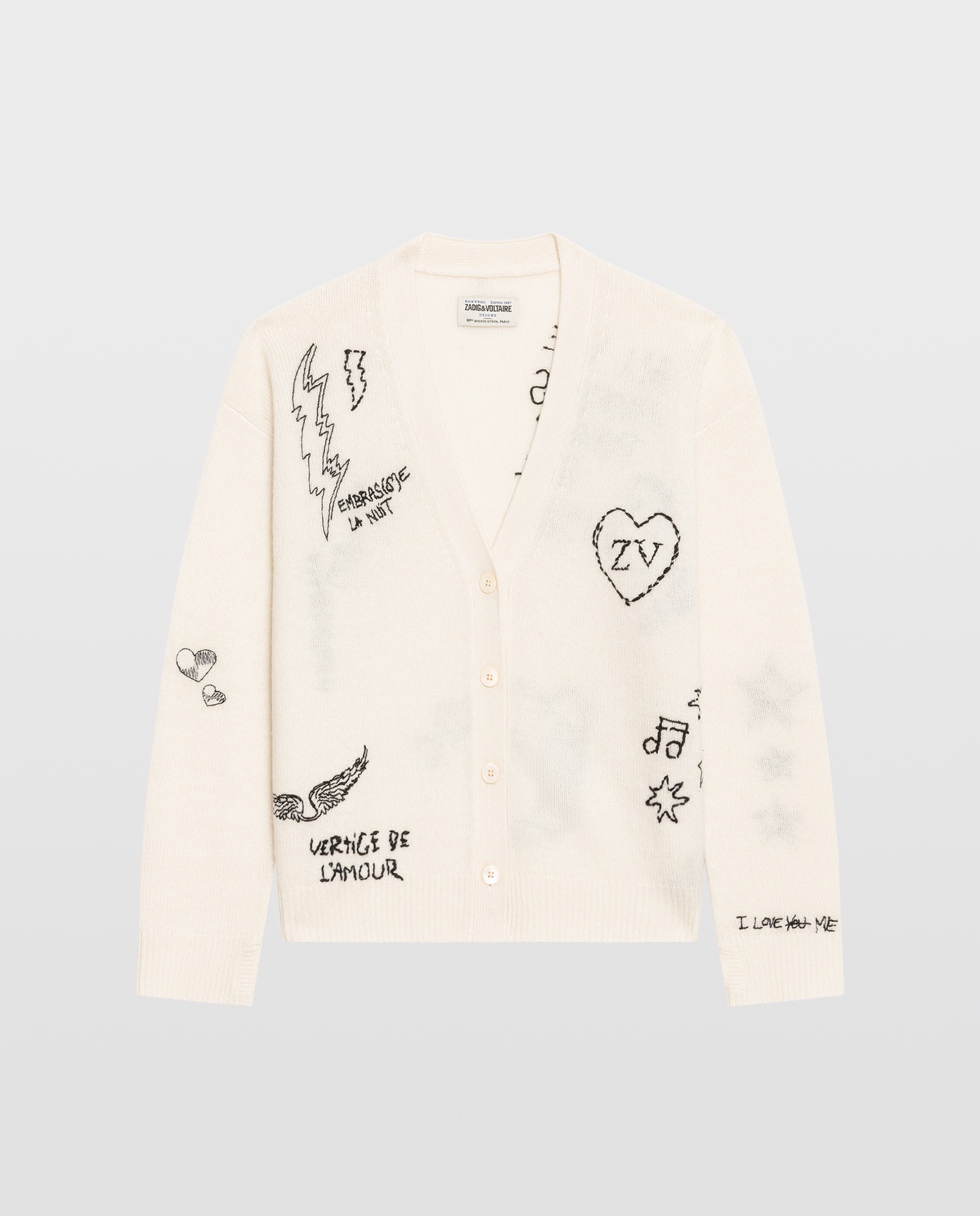 Cárdigan de cuello en v de mujer 100% cachemira de manga larga - Zadig & Voltaire - Blanco Blanco-4
