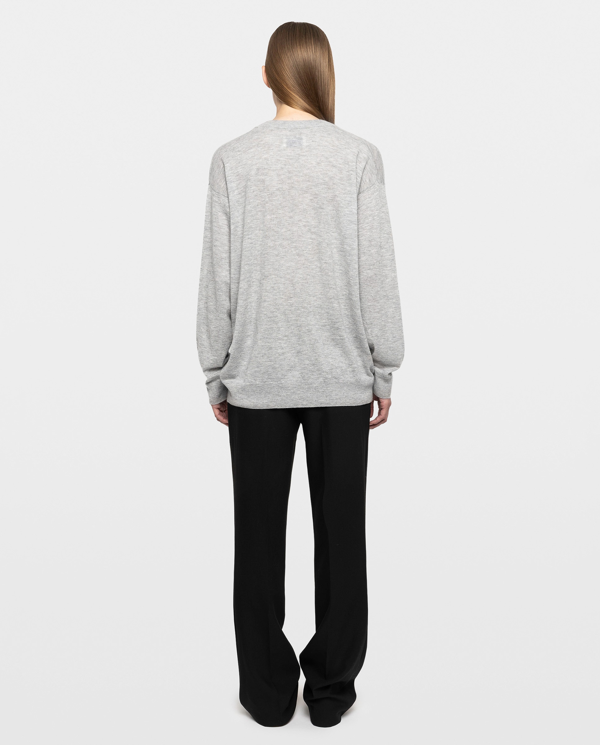 Jersey de mujer 100% cachemira con cuello en v y manga larga oversize - Zadig & Voltaire - Gris claro Gris claro-2