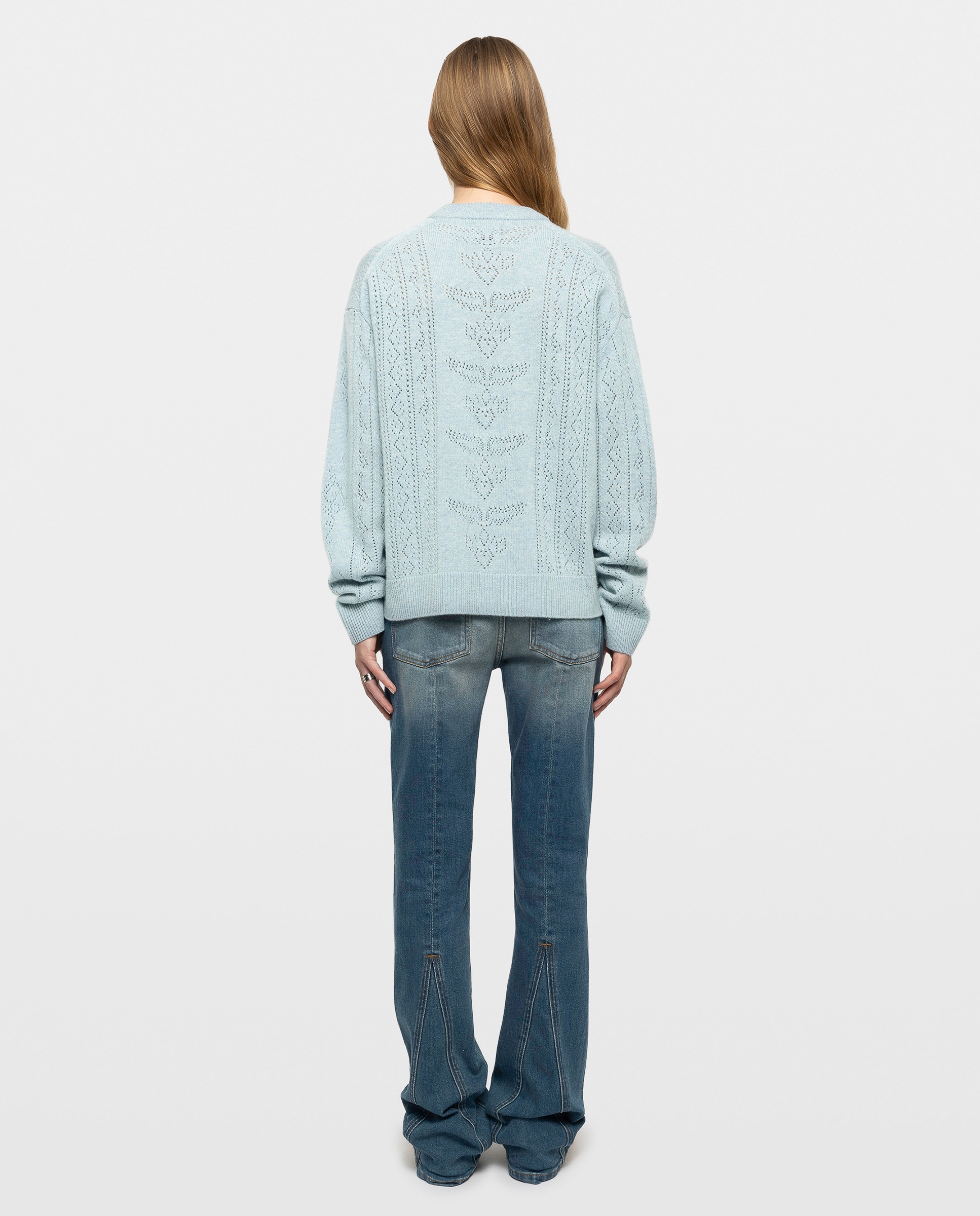 Jersey de mujer con cuello redondo, manga larga y motivo pointelle - Zadig & Voltaire - Azul claro Azul claro-2