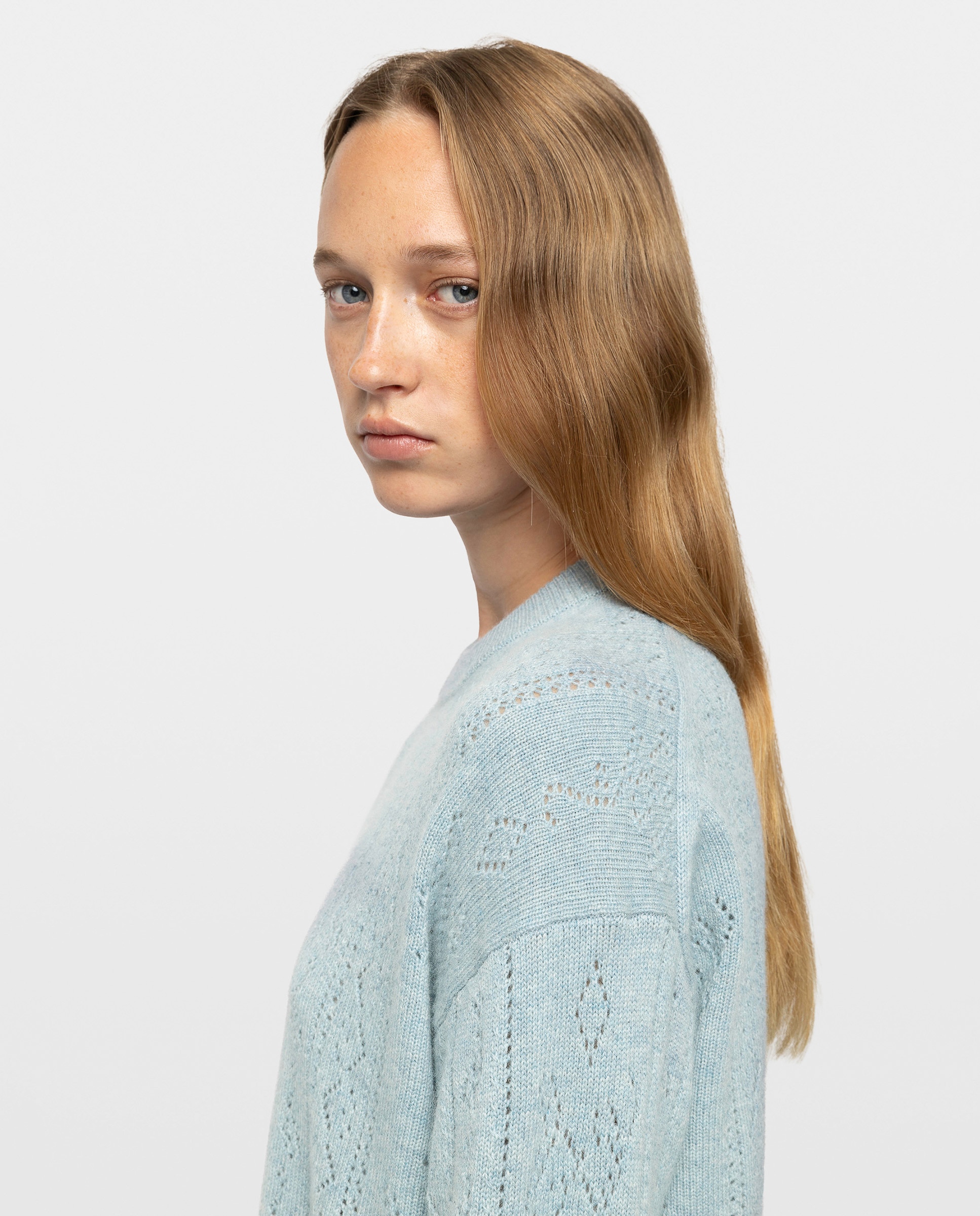 Jersey de mujer con cuello redondo, manga larga y motivo pointelle - Zadig & Voltaire - Azul claro Azul claro-3