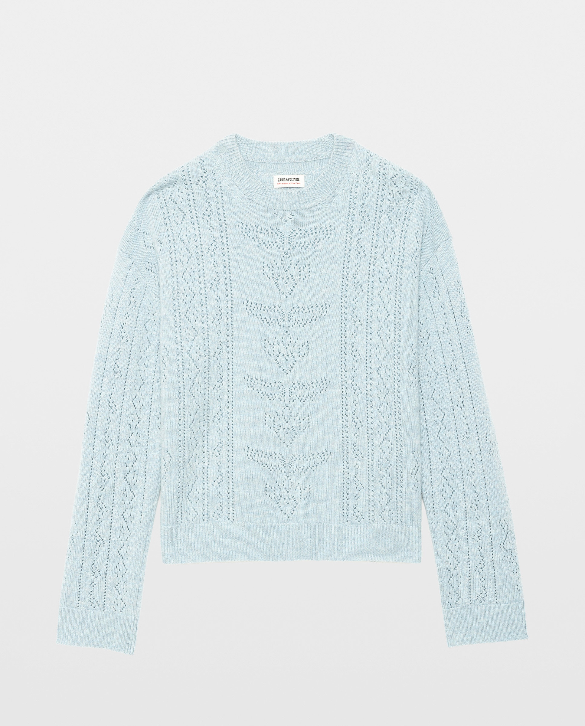 Jersey de mujer con cuello redondo, manga larga y motivo pointelle - Zadig & Voltaire - Azul claro Azul claro-5