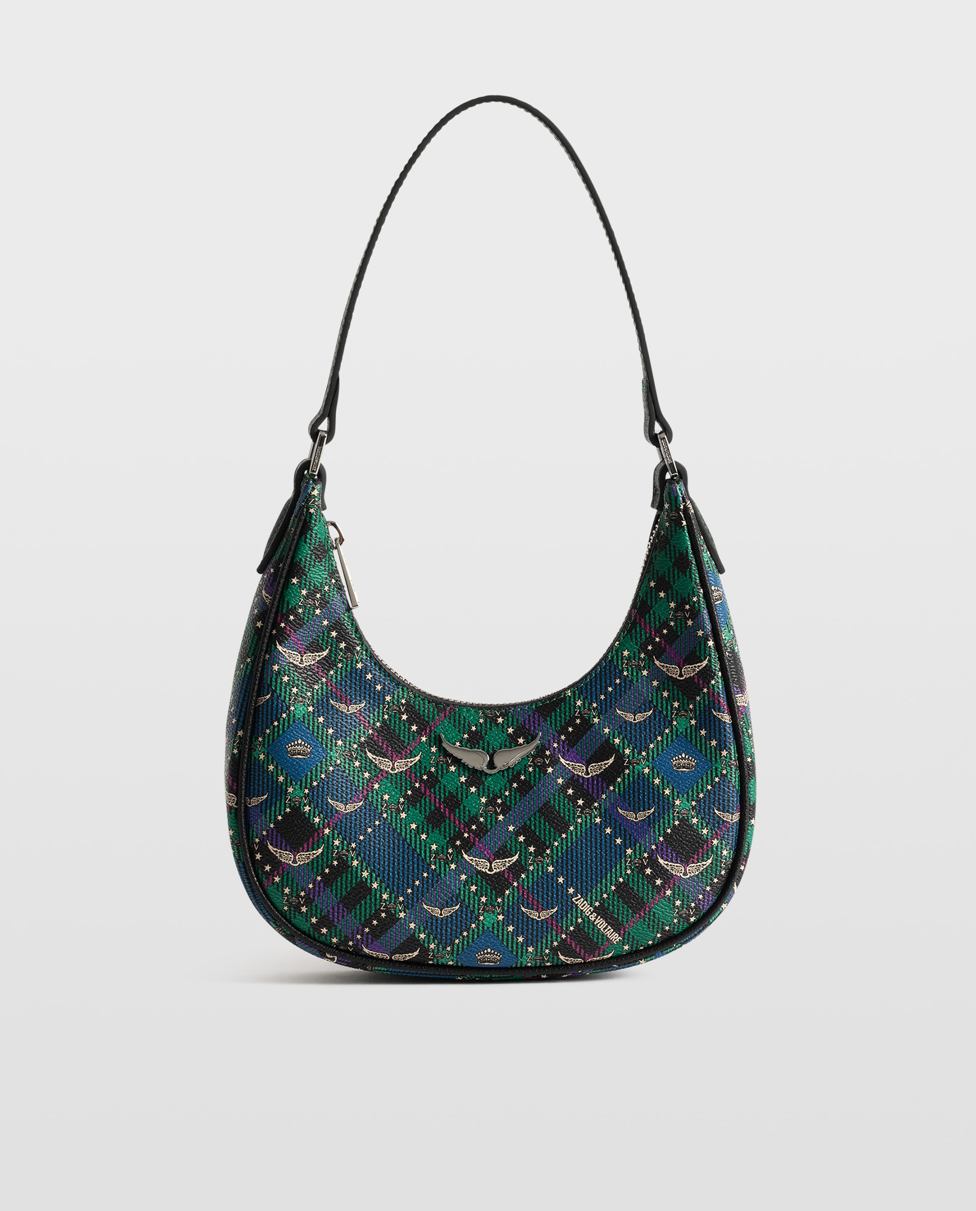 Bolso de hombro pequeño para noche en lona con estampado punk check multiposición - Zadig & Voltaire - Verde oscuro Verde oscuro-1