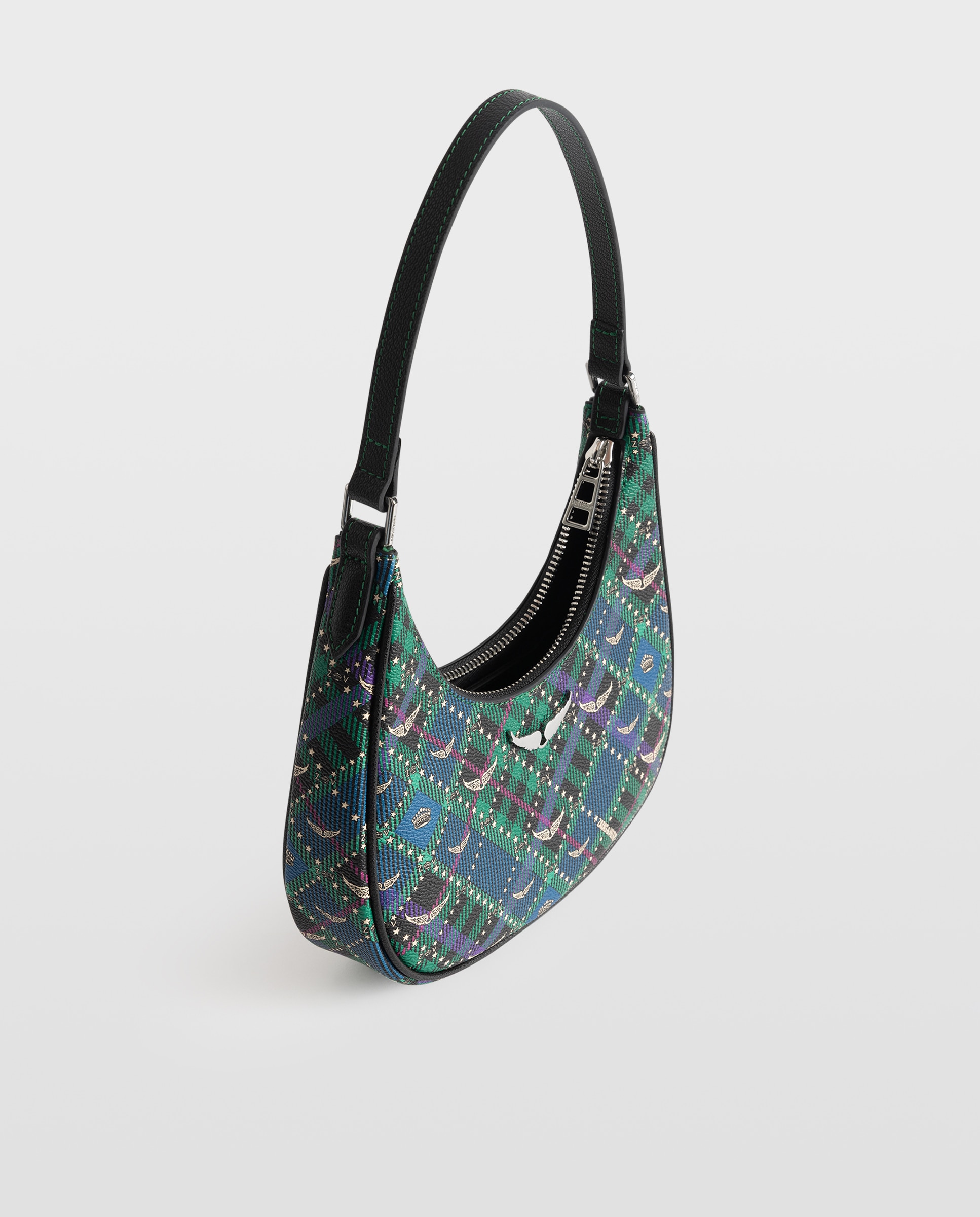 Bolso de hombro pequeño para noche en lona con estampado punk check multiposición - Zadig & Voltaire - Verde oscuro Verde oscuro-2