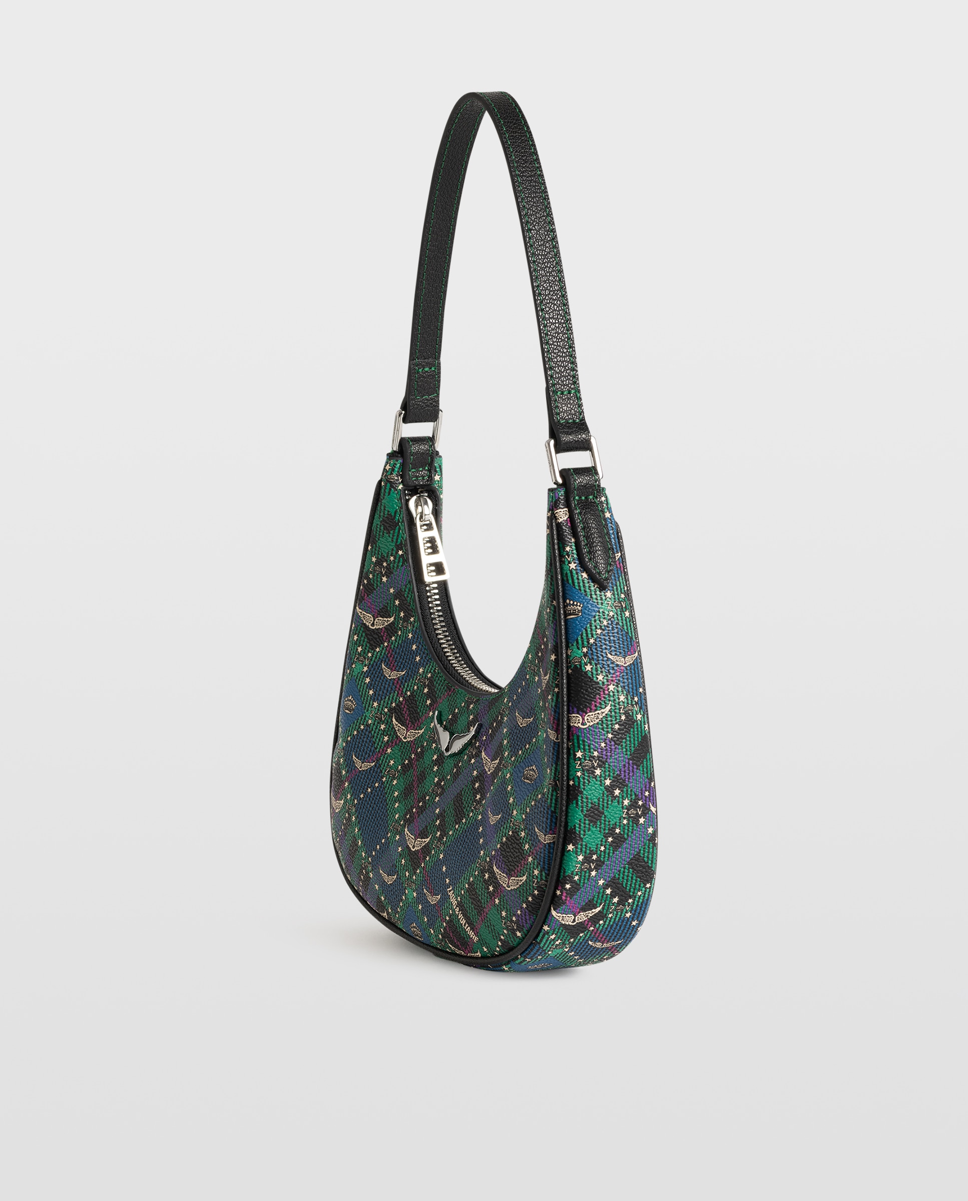 Bolso de hombro pequeño para noche en lona con estampado punk check multiposición - Zadig & Voltaire - Verde oscuro Verde oscuro-4