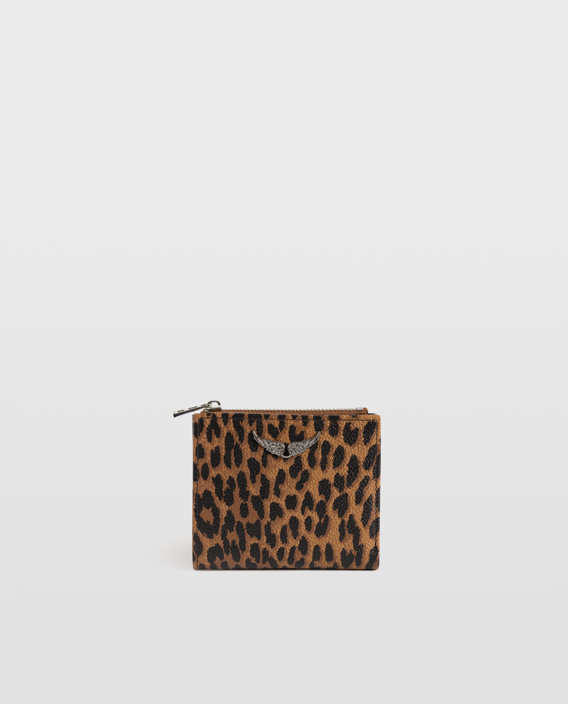 Imagen 0 de Cartera de mujer de piel con efecto leopardo y bolsillo cremallera Marrón