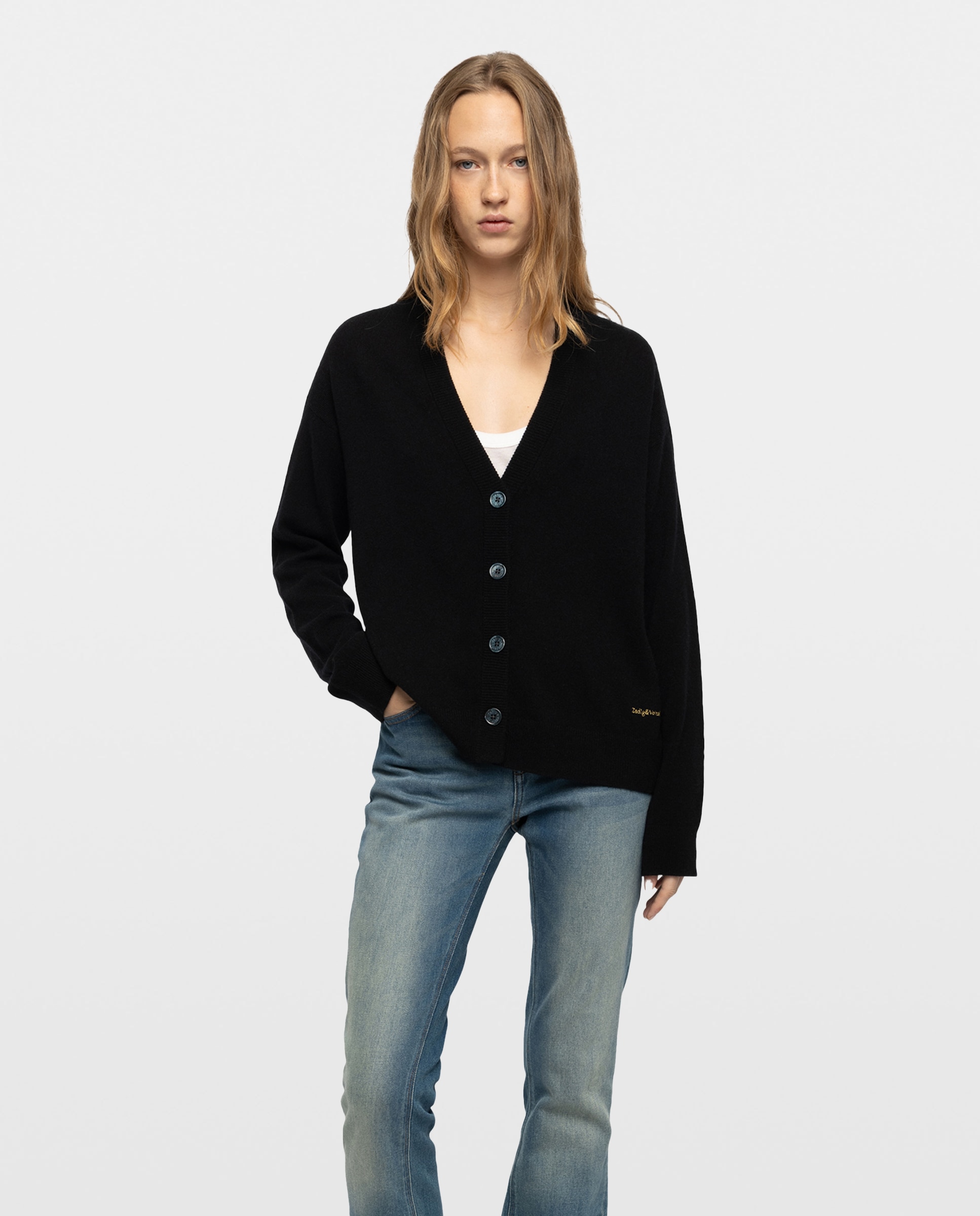 Cárdigan de mujer 100% cachemira con cuello de pico - Zadig & Voltaire - Negro Negro-1