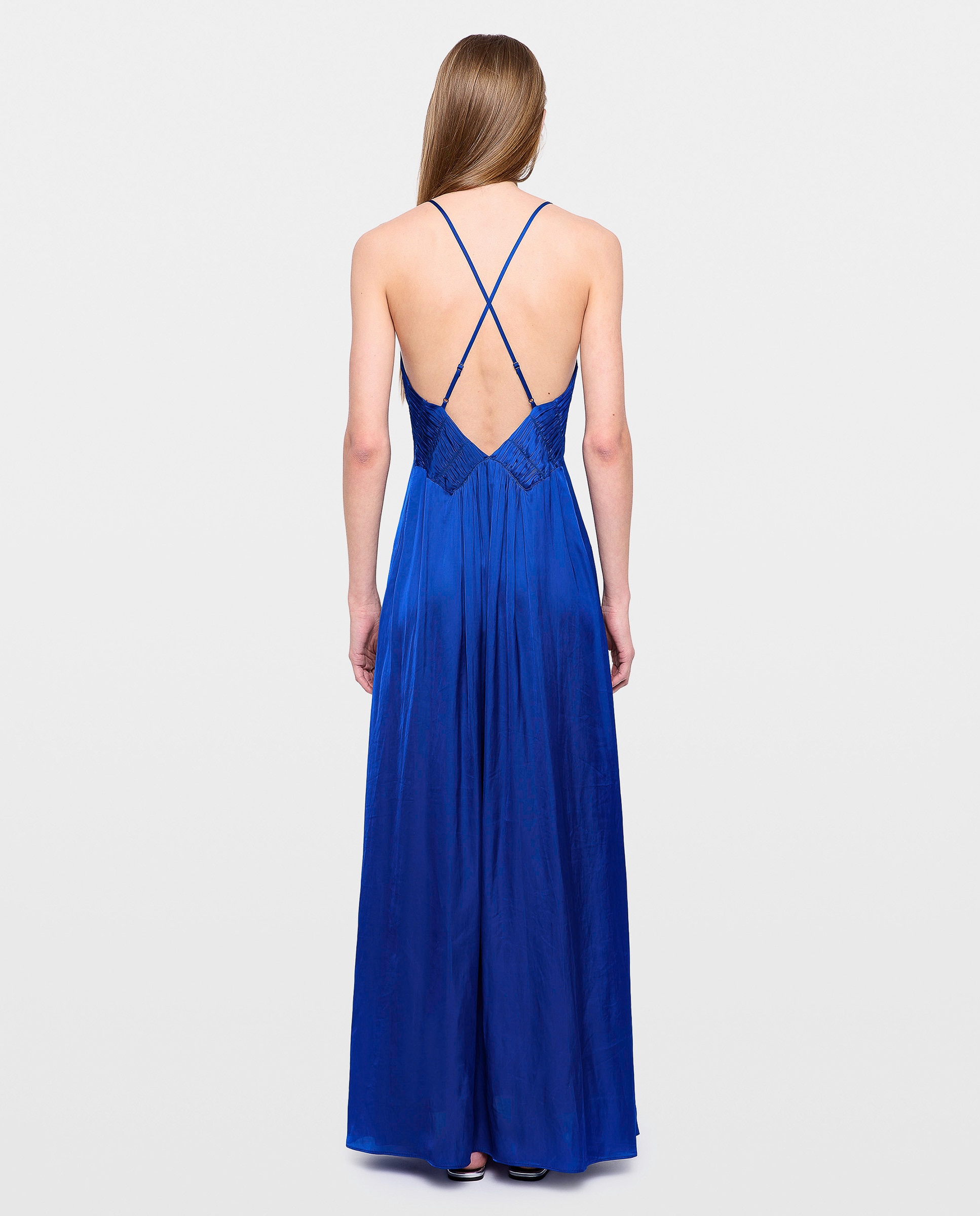 Vestido largo de satén plisado lencero - Zadig & Voltaire - Azul eléctrico Azul eléctrico-2