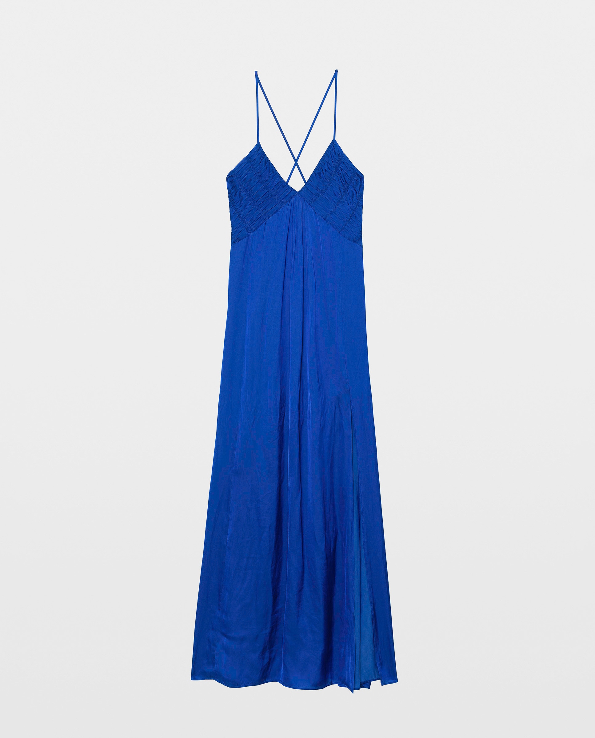 Vestido largo de satén plisado lencero - Zadig & Voltaire - Azul eléctrico Azul eléctrico-4