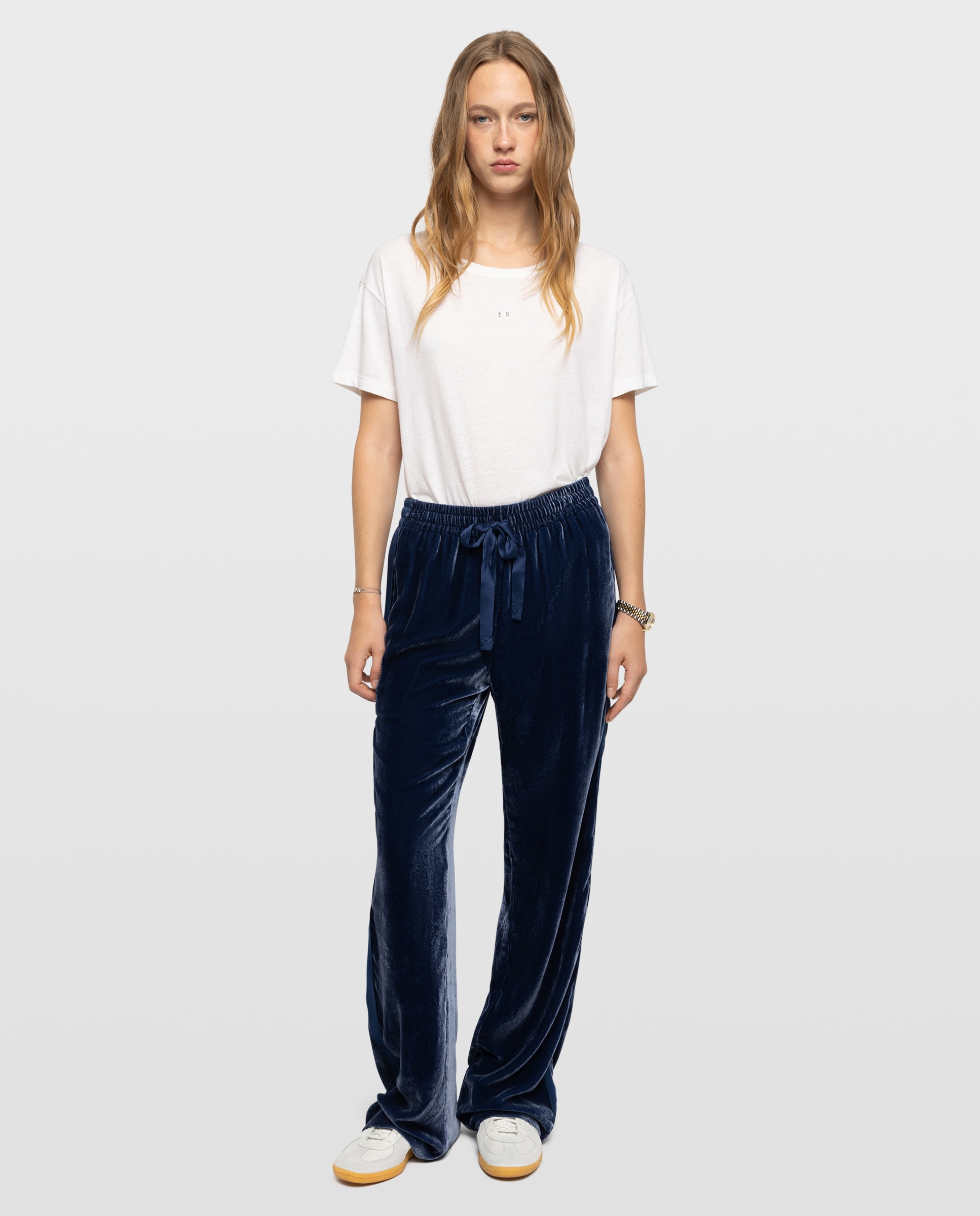 Pantalones anchos de mujer de terciopelo estilo jogging de tiro bajo con cintura elástica - Zadig & Voltaire - Azul marino Azul marino-1