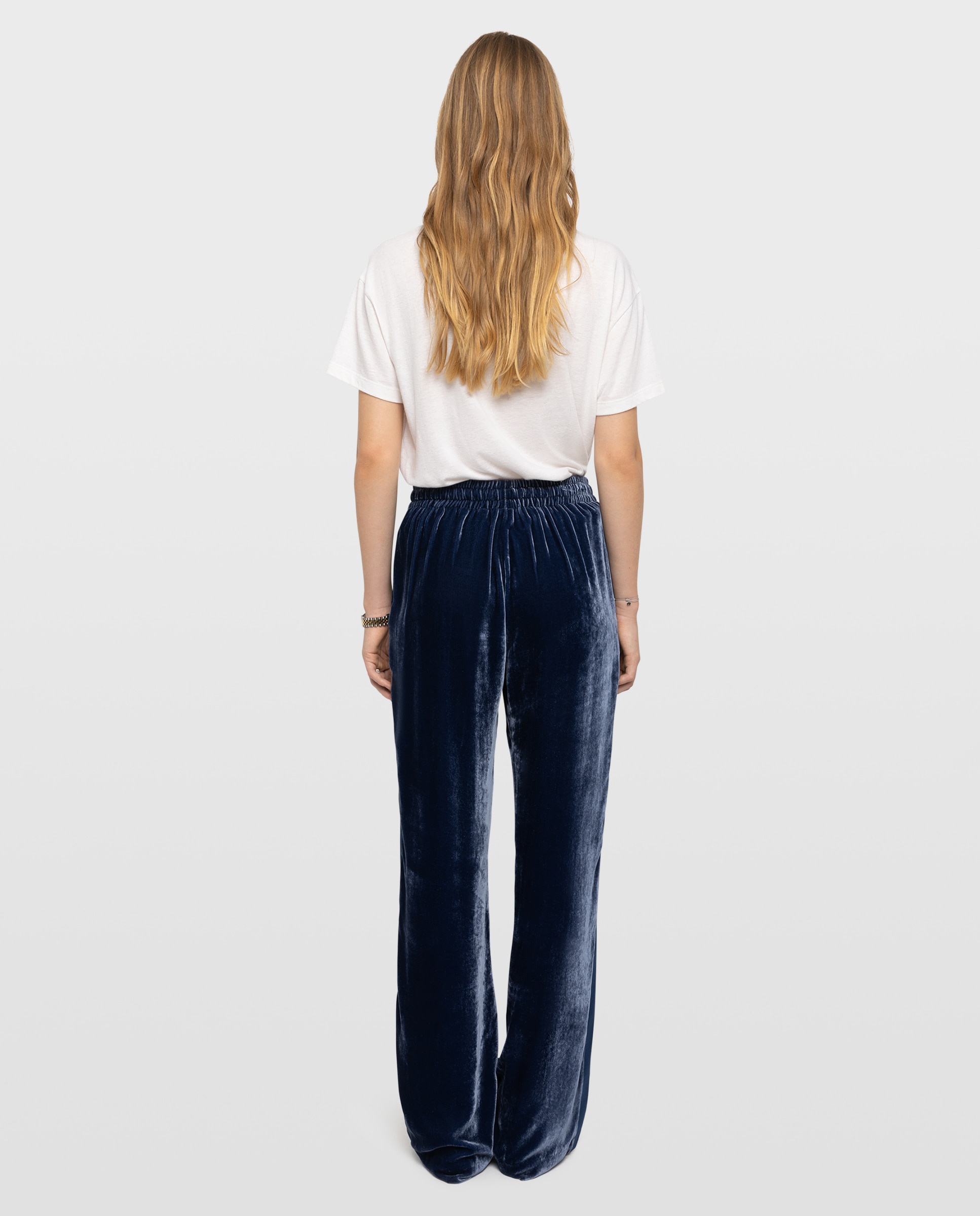 Pantalones anchos de mujer de terciopelo estilo jogging de tiro bajo con cintura elástica - Zadig & Voltaire - Azul marino Azul marino-2