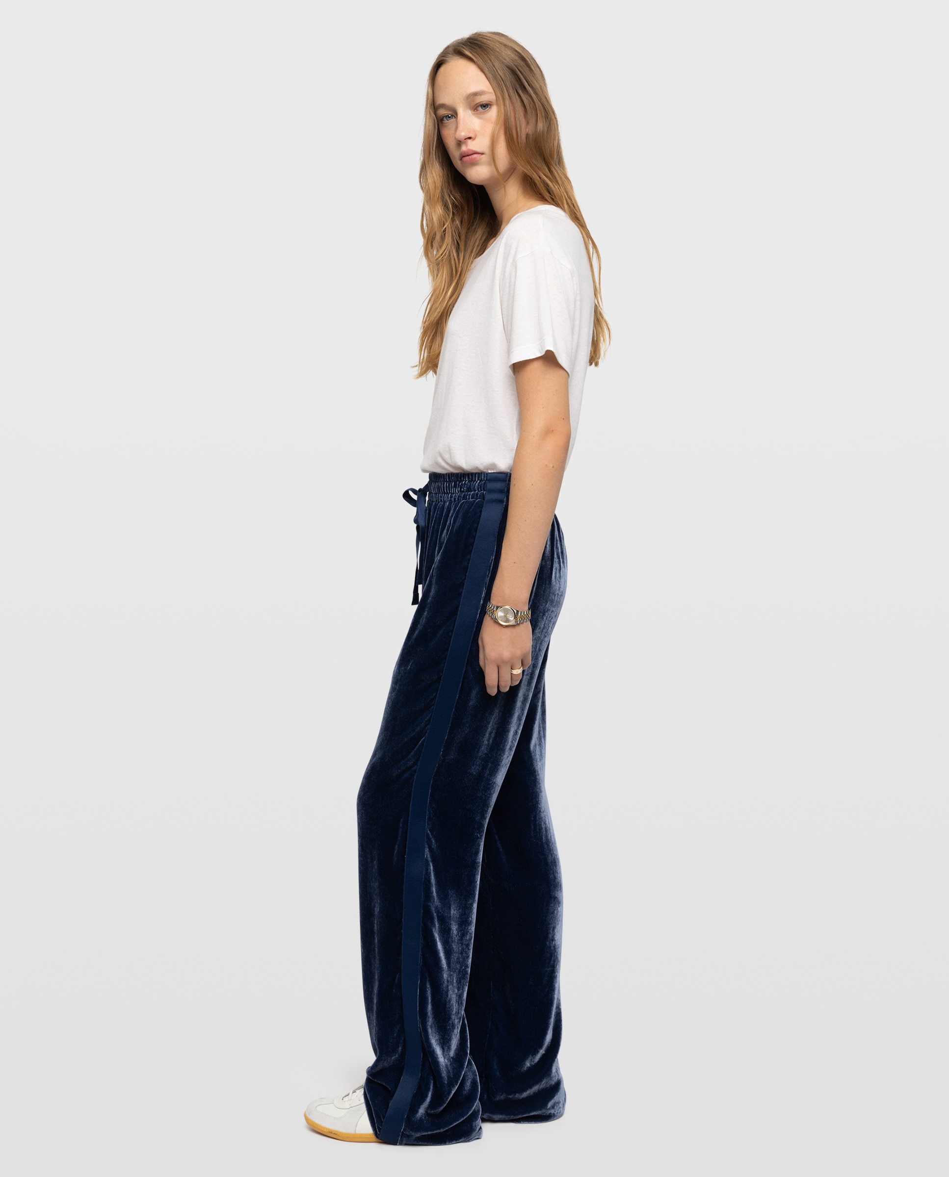 Pantalones anchos de mujer de terciopelo estilo jogging de tiro bajo con cintura elástica - Zadig & Voltaire - Azul marino Azul marino-3