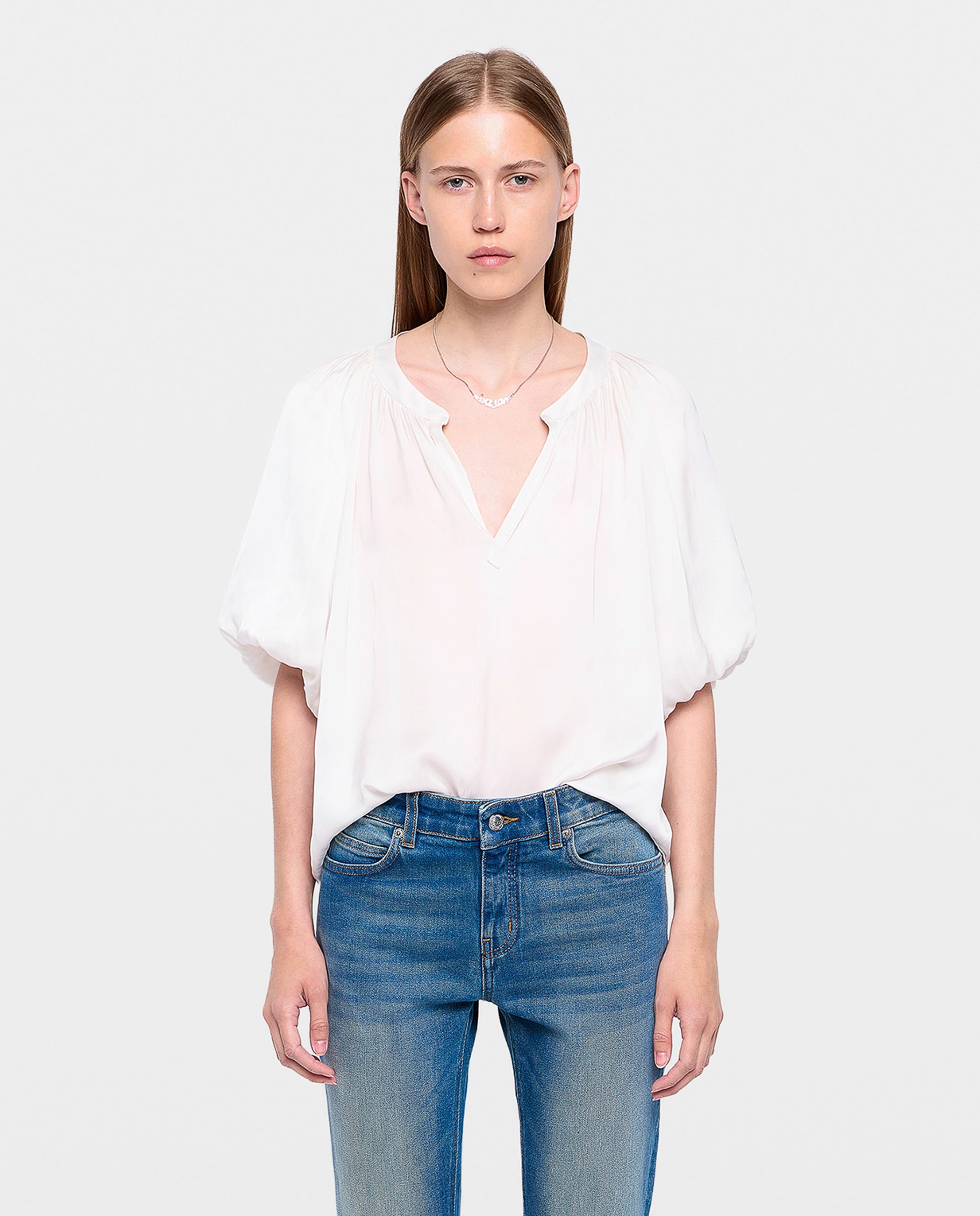 Zadig & Voltaire - Blusa de mujer de satén con mangas abullonadas.