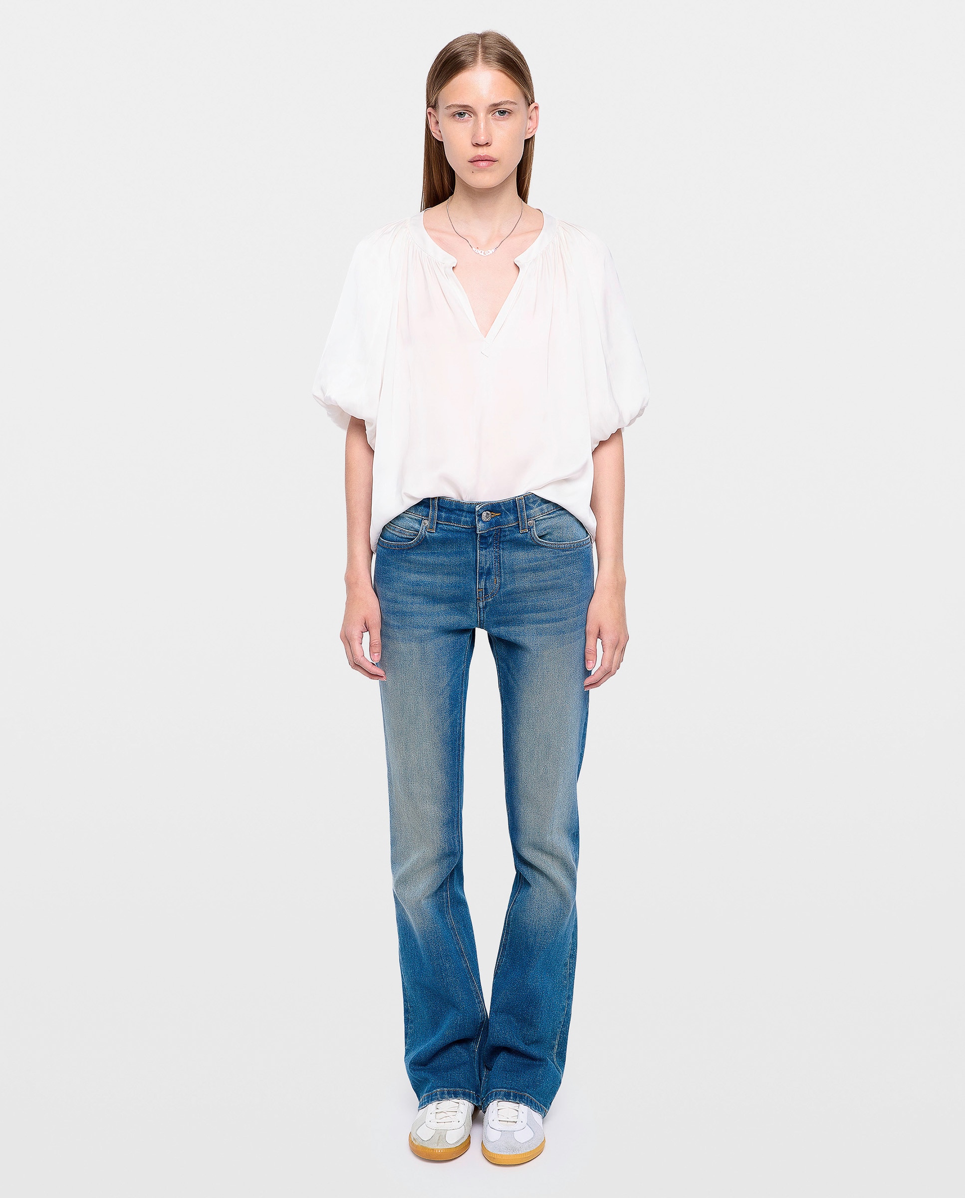 Blusa de mujer de satén con mangas abullonadas - Zadig & Voltaire - Blanco Blanco-4
