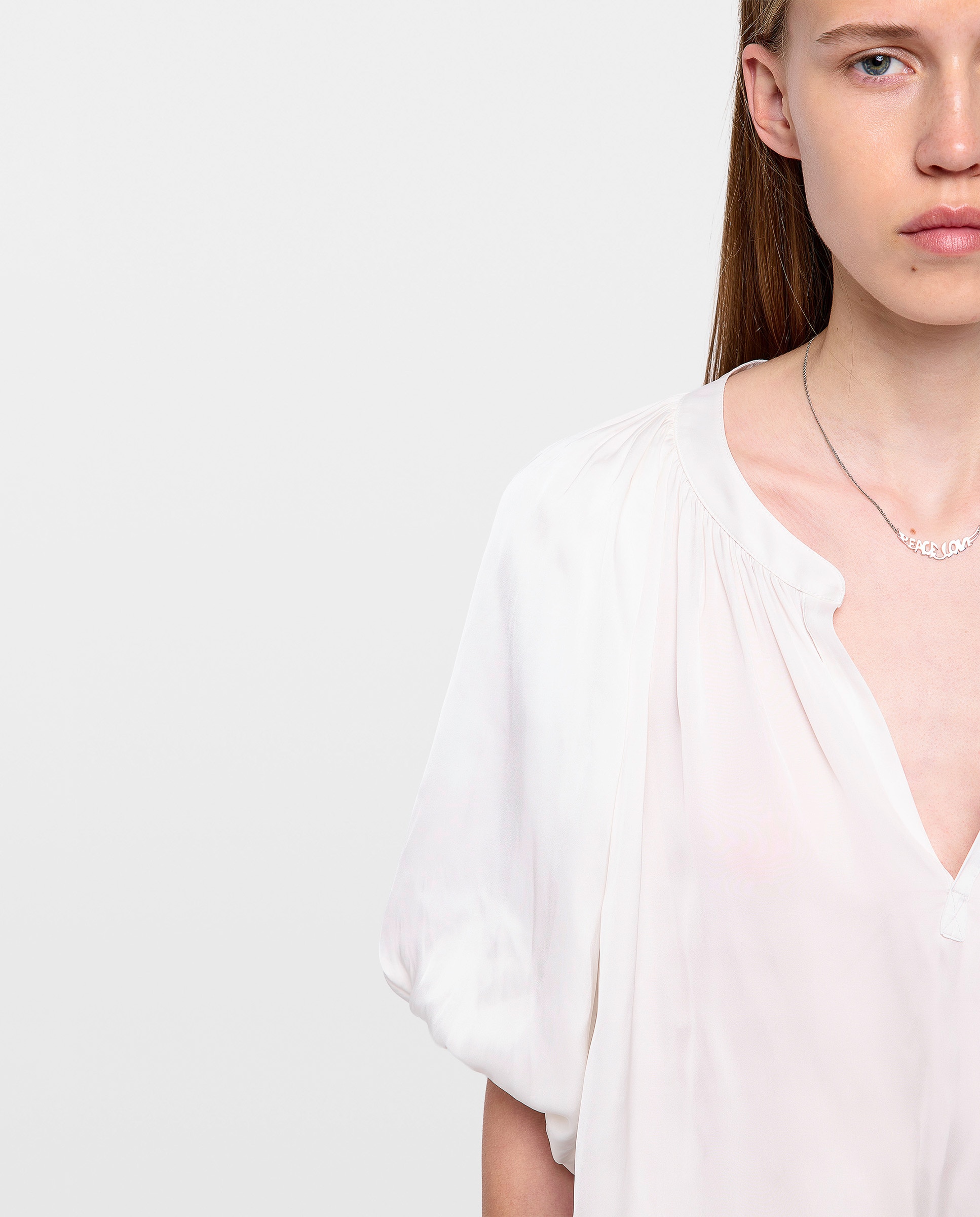 Blusa de mujer de satén con mangas abullonadas - Zadig & Voltaire - Blanco Blanco-5