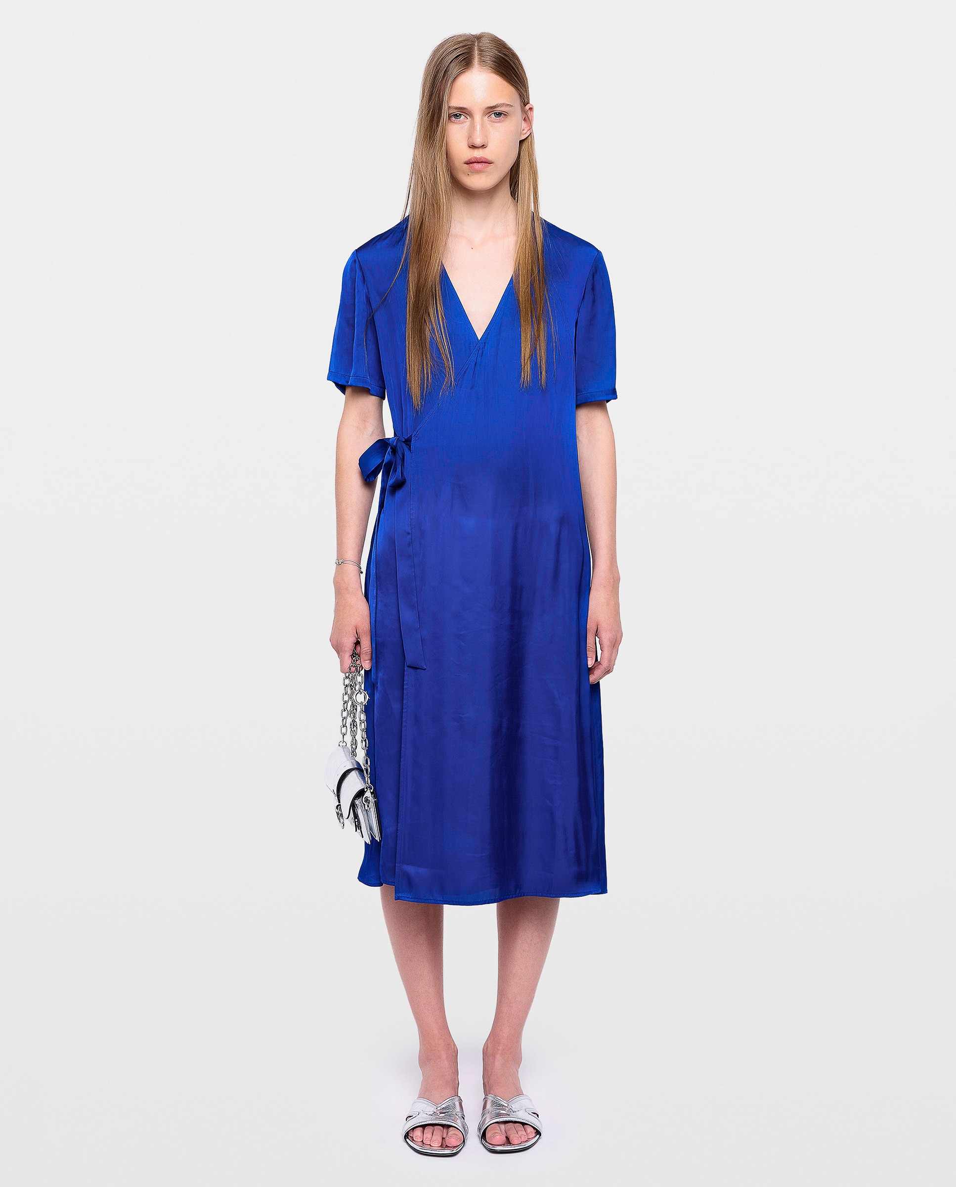 Vestido midi asimétrico de satén - Zadig & Voltaire - Azul eléctrico Azul eléctrico-1