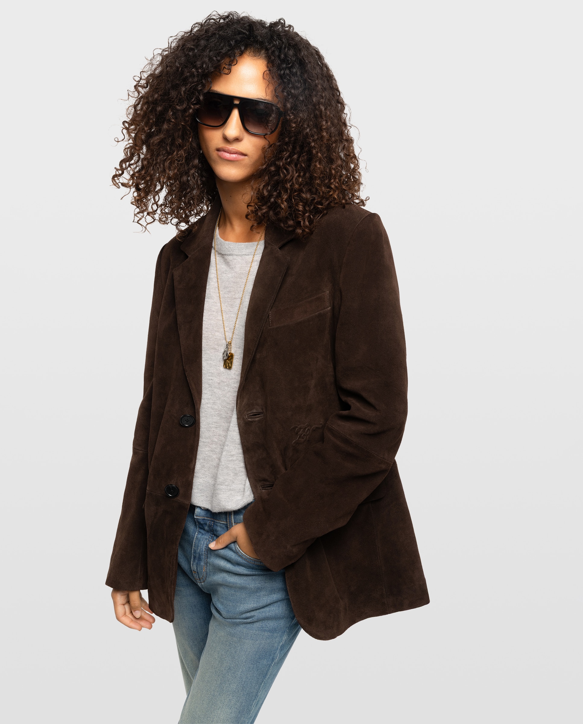 Blazer de mujer oversize de piel de ante con doble botonadura - Zadig & Voltaire - Marrón Marrón-1