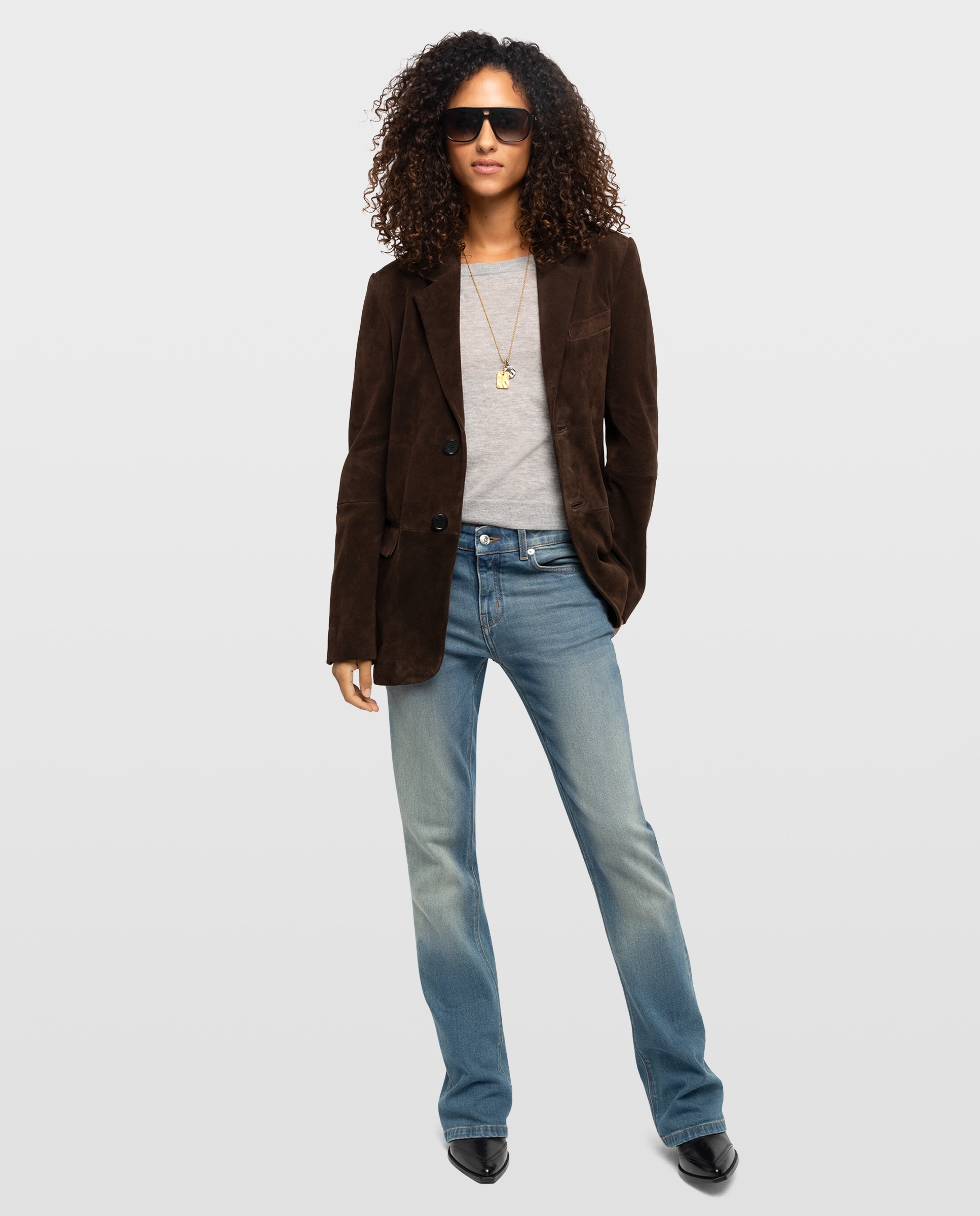 Blazer de mujer oversize de piel de ante con doble botonadura - Zadig & Voltaire - Marrón Marrón-3