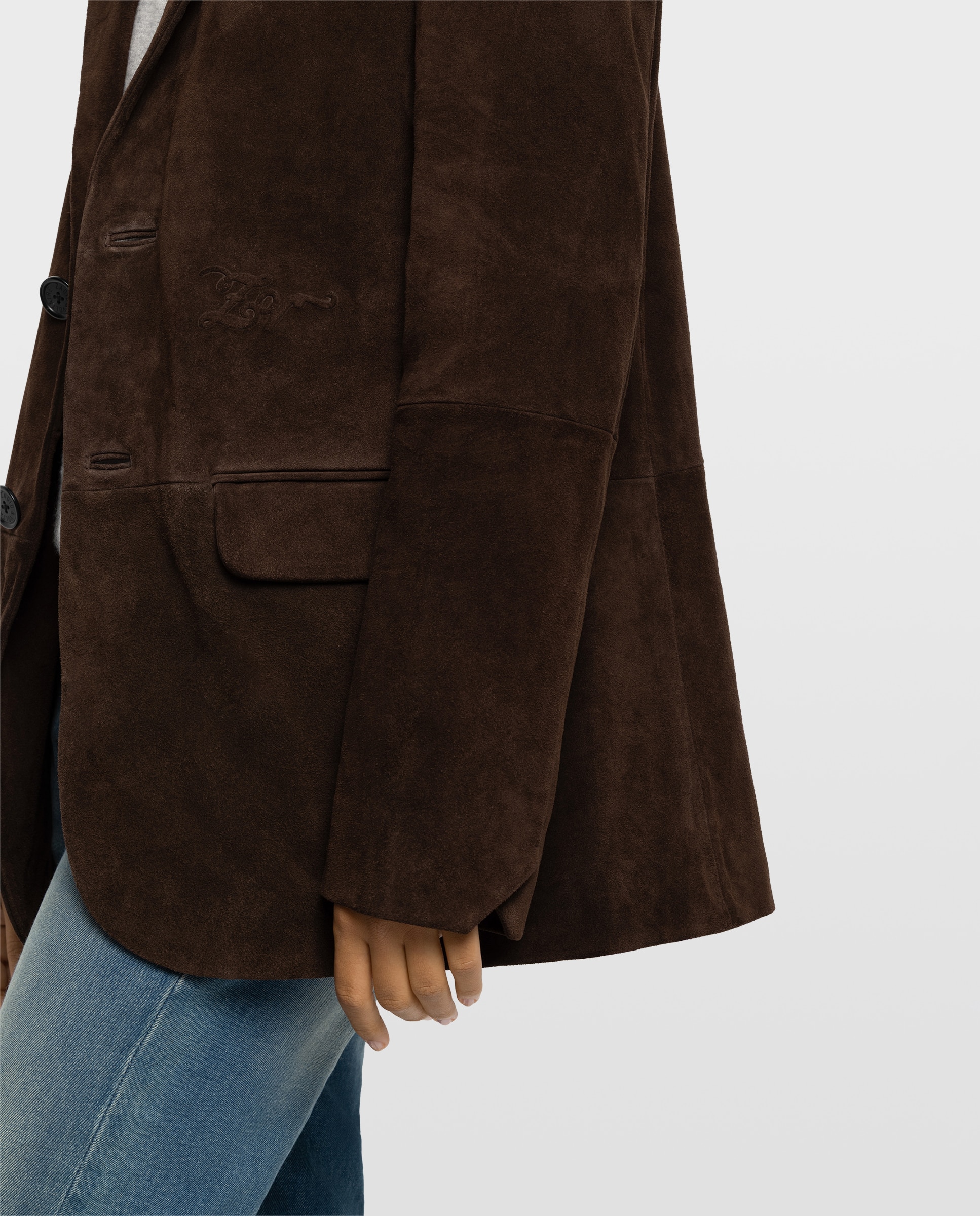 Blazer de mujer oversize de piel de ante con doble botonadura - Zadig & Voltaire - Marrón Marrón-4