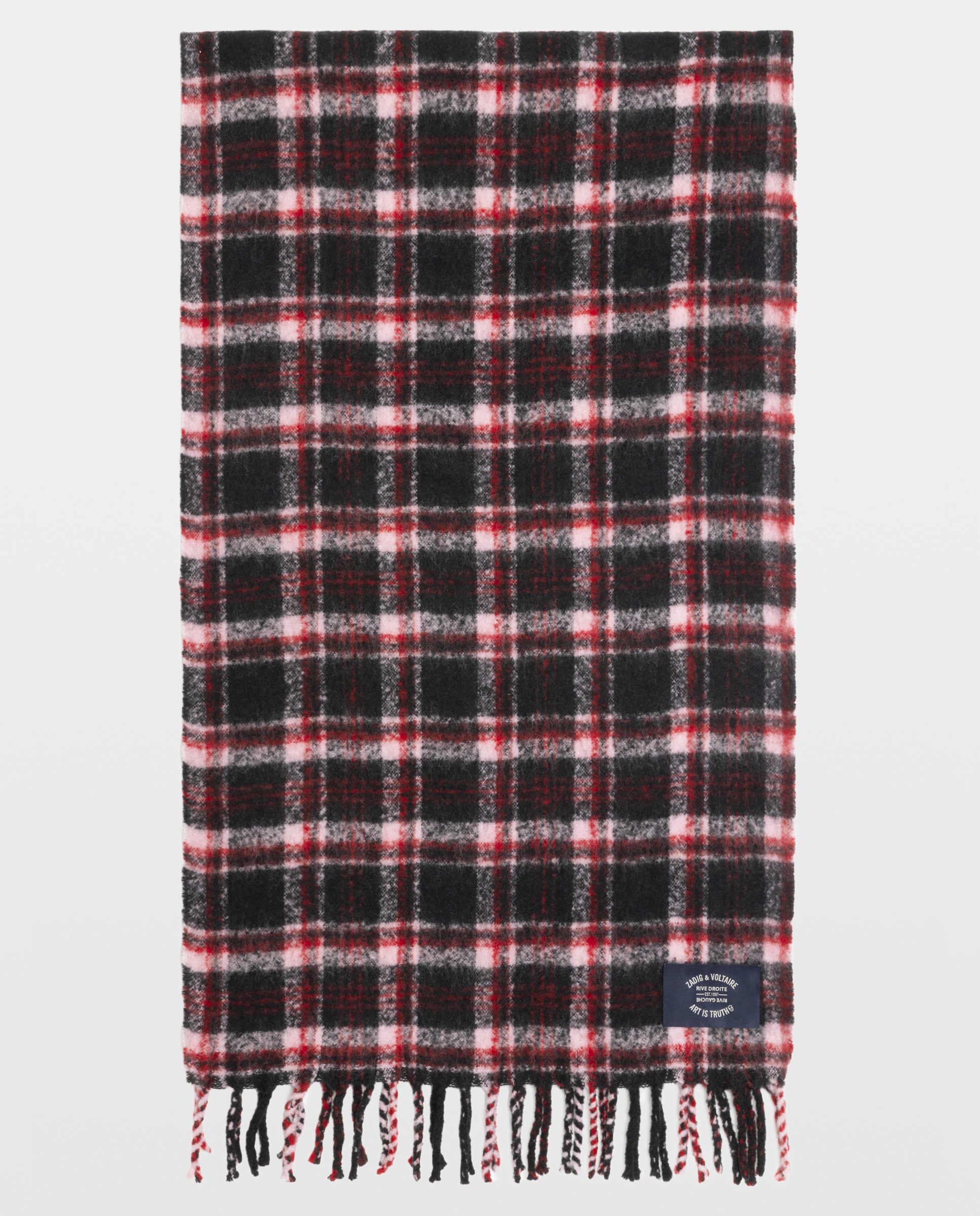 Bufanda de mujer de lana oversized de tartán con flecos - Zadig & Voltaire - Gris Gris-1