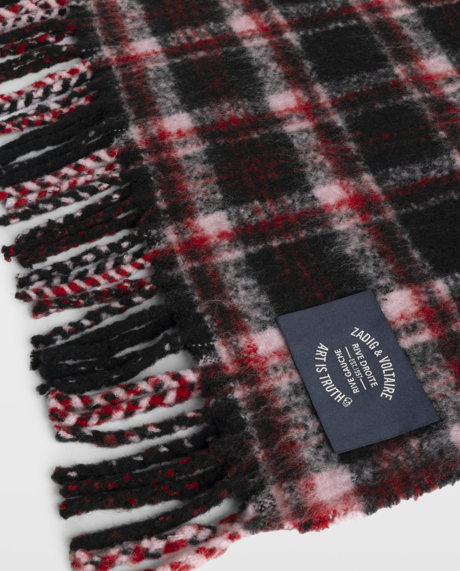 Bufanda de mujer de lana oversized de tartán con flecos - Zadig & Voltaire - Gris Gris-3