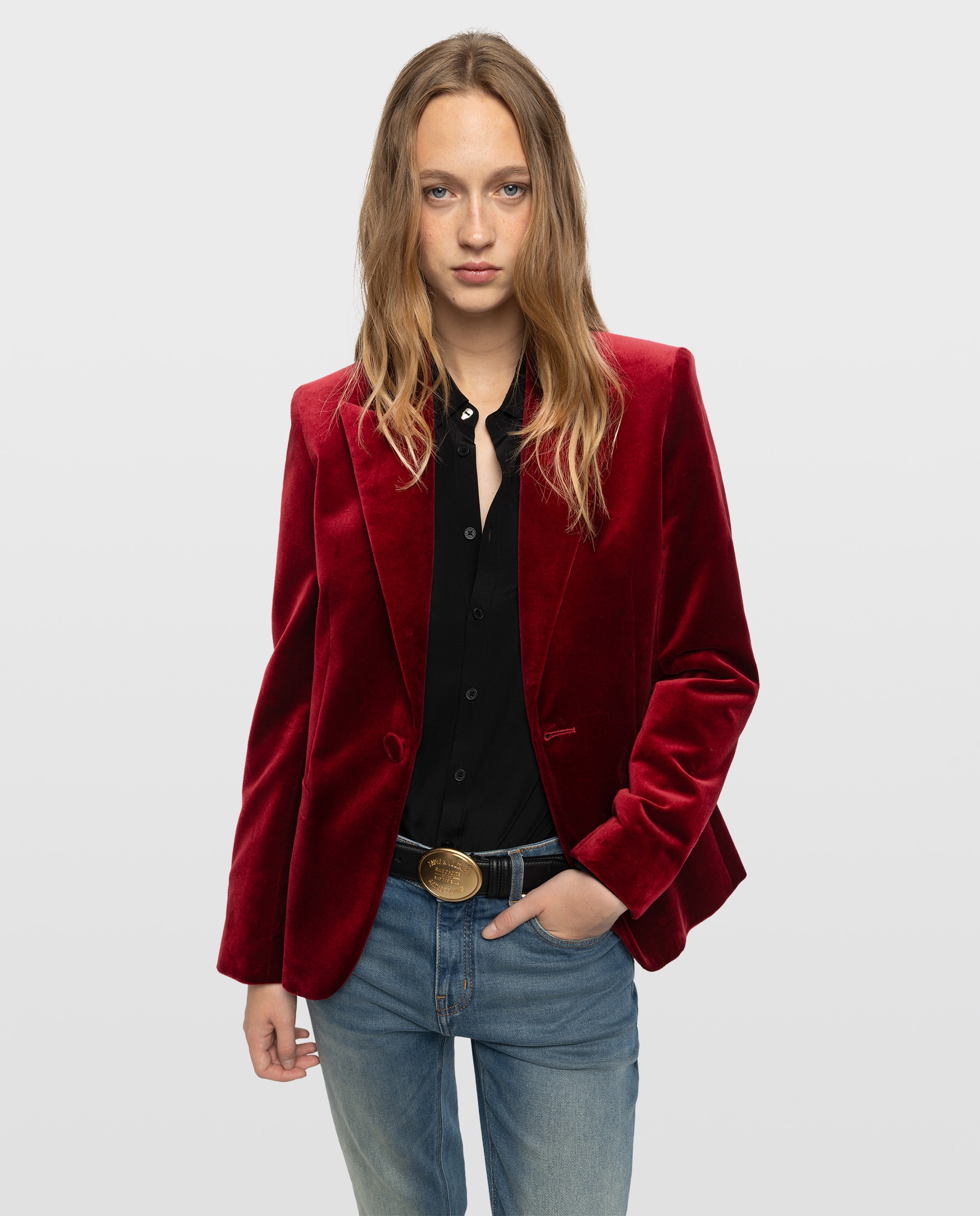 Blazer de mujer estructurado de terciopelo con mangas largas - Zadig & Voltaire - Rojo Rojo-1