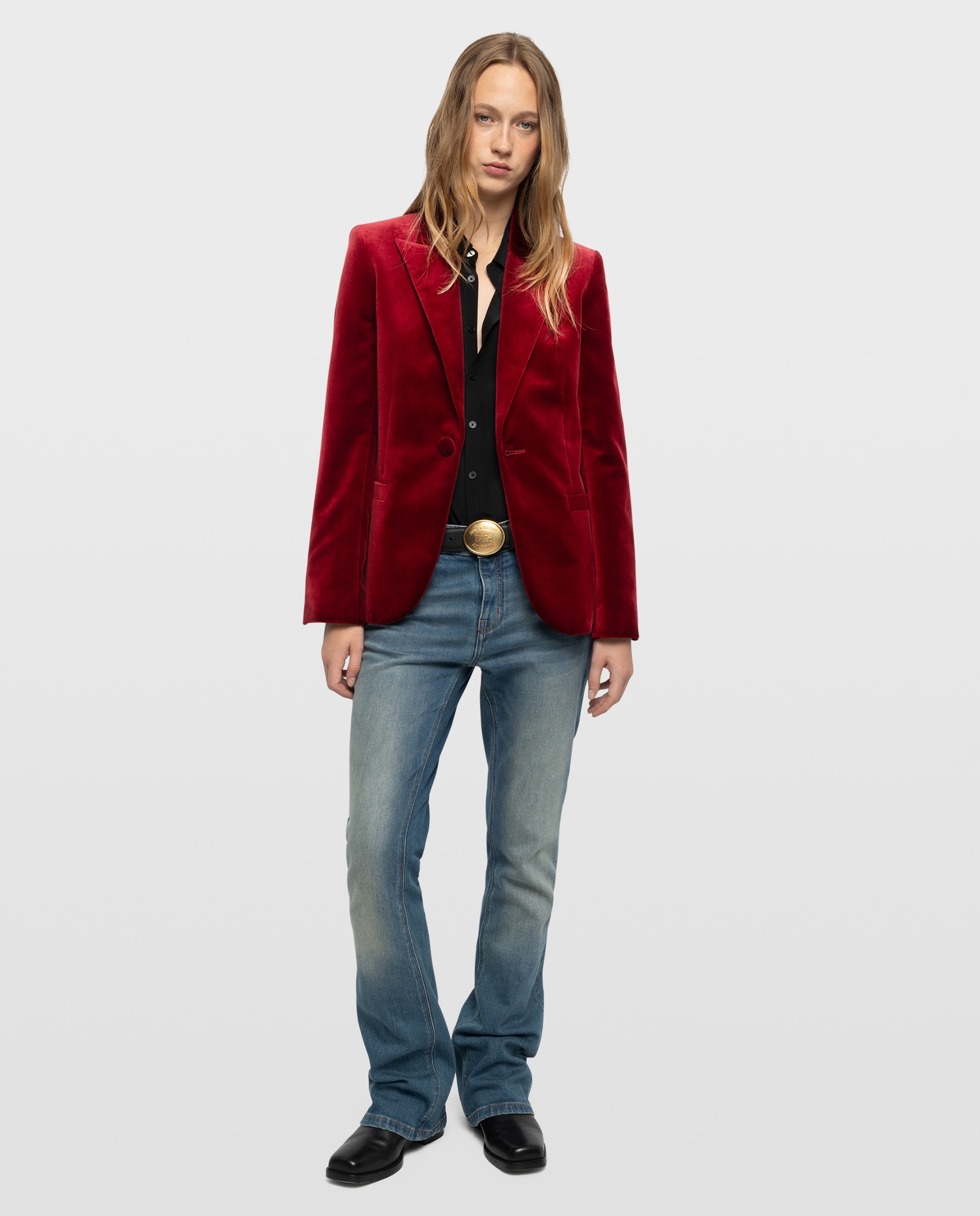 Blazer de mujer estructurado de terciopelo con mangas largas - Zadig & Voltaire - Rojo Rojo-3