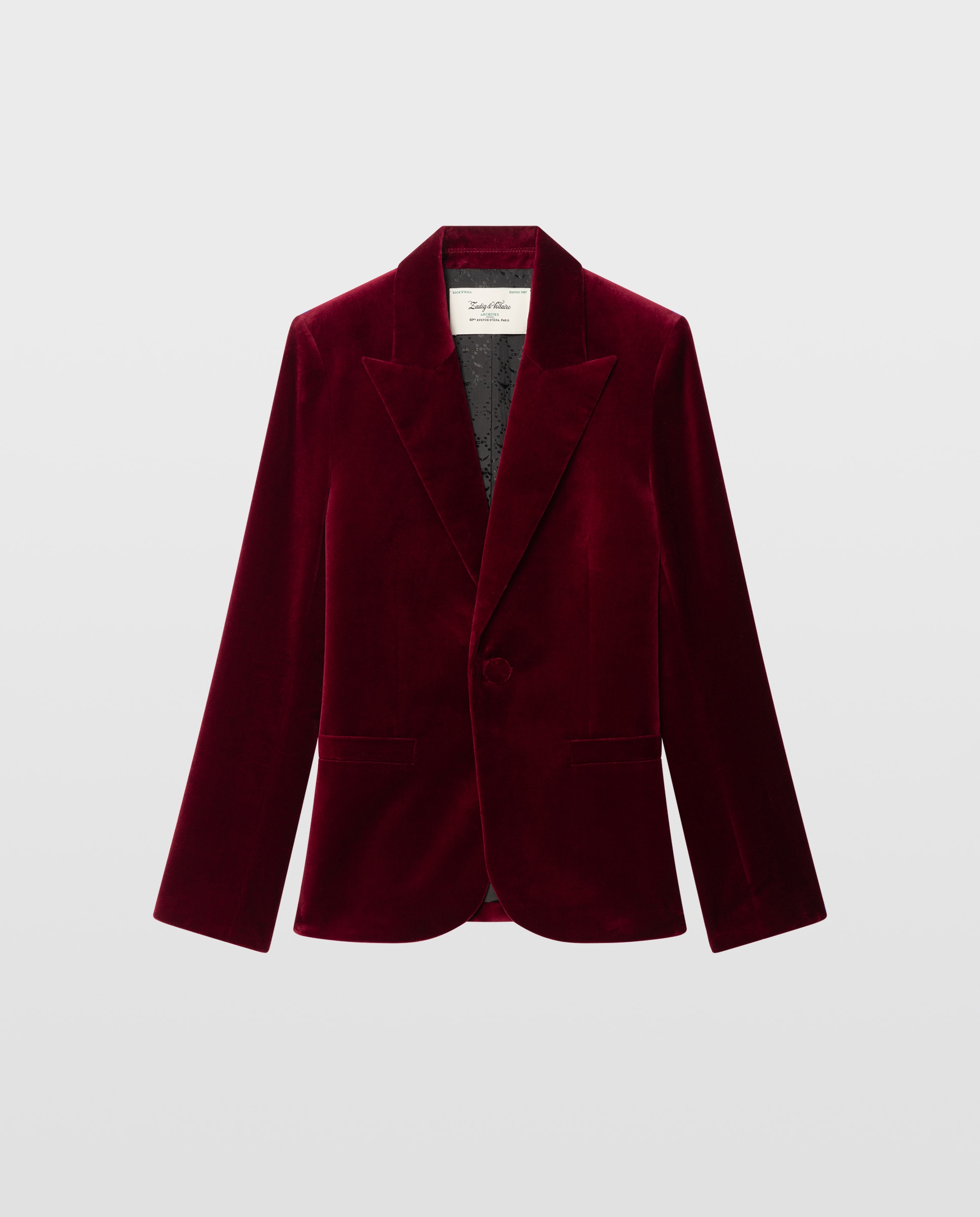 Blazer de mujer estructurado de terciopelo con mangas largas - Zadig & Voltaire - Rojo Rojo-4