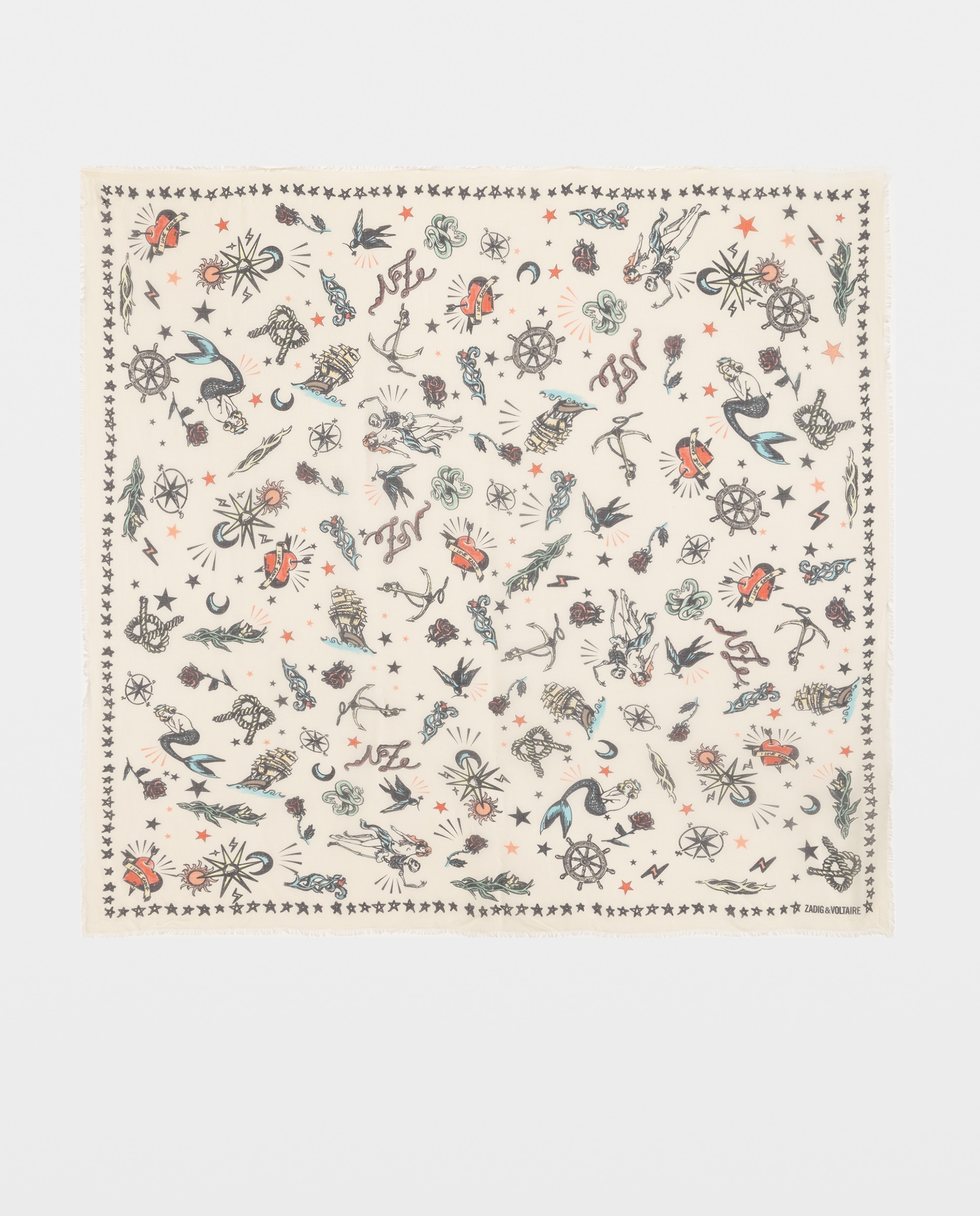 Pañuelo con estampado tattoo en modal para mujer - Zadig & Voltaire - Blanco Blanco-1